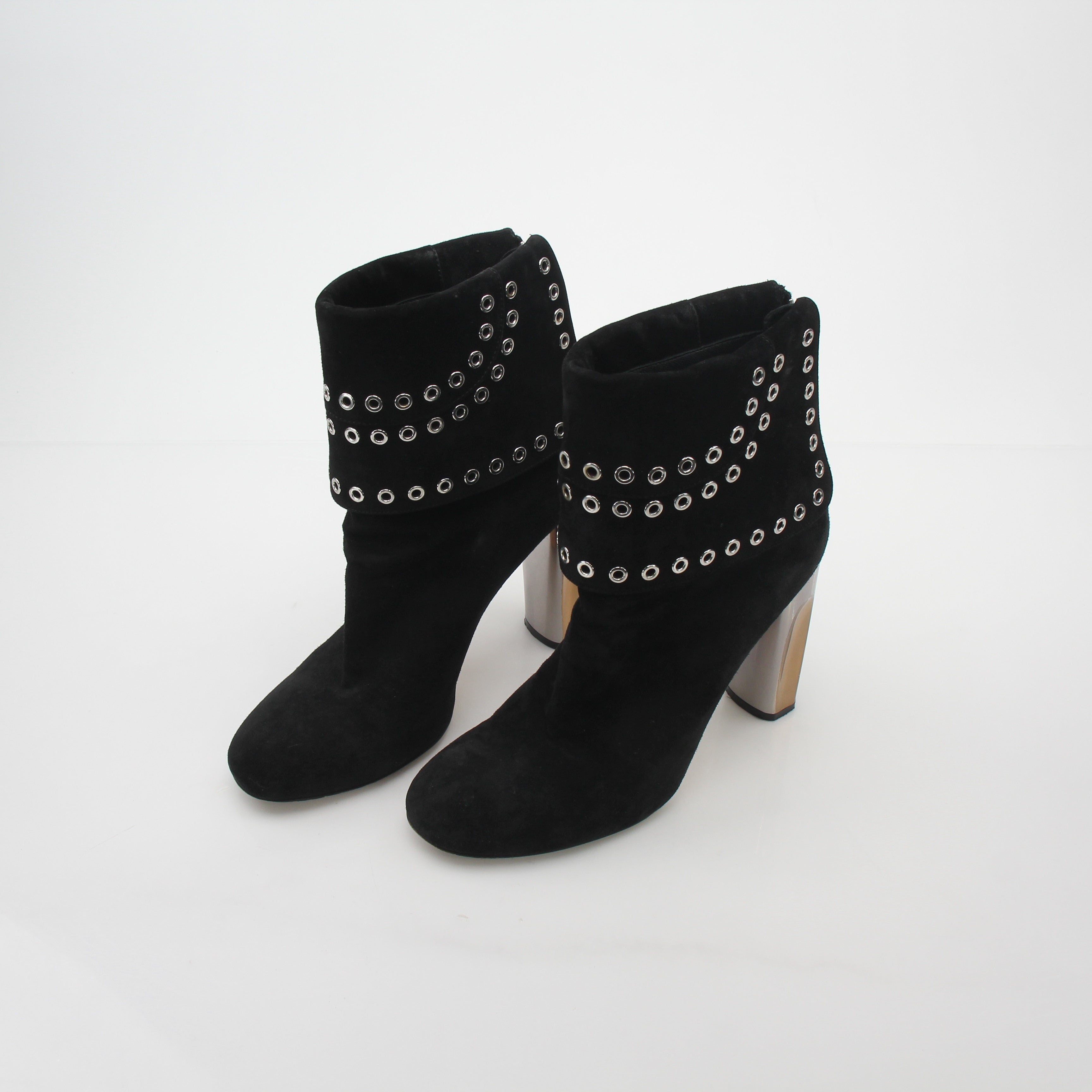 Alexander McQueen Black Grommet Fold-Over Ankle Boots