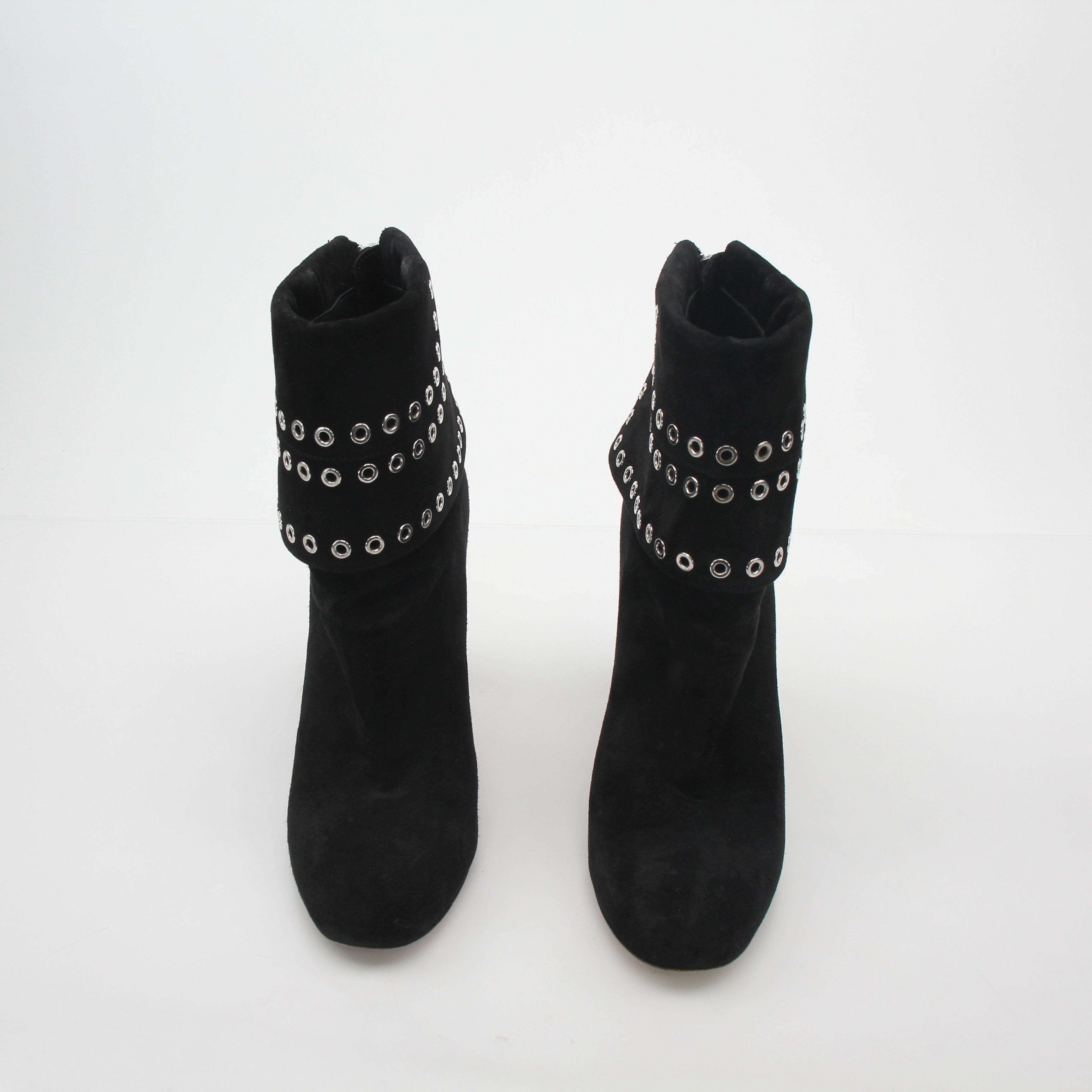 Alexander McQueen Black Grommet Fold-Over Ankle Boots
