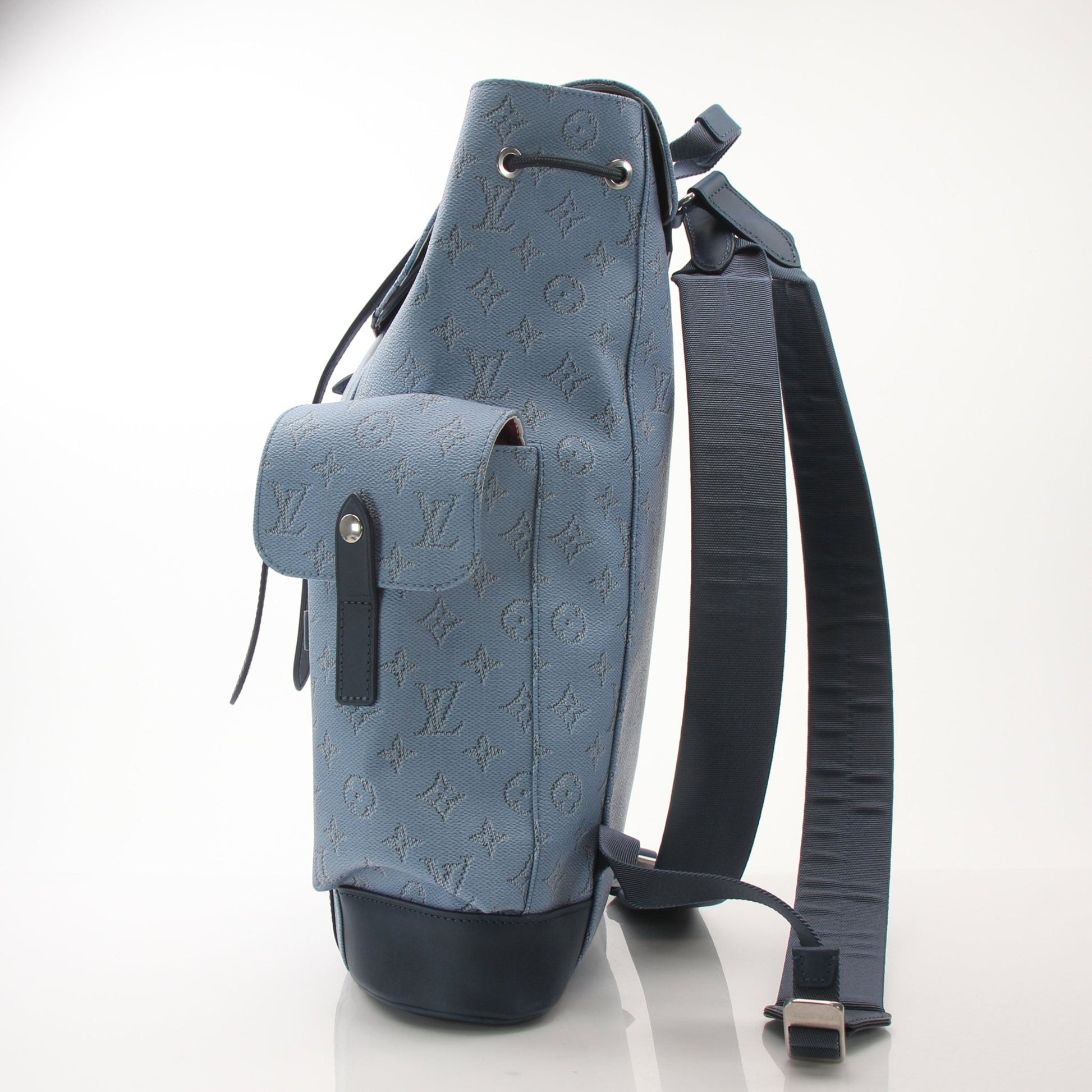 Louis Vuitton Christopher Backpack MM in black leather, showcasing adjustable straps, front pocket, and gold-tone hardware.