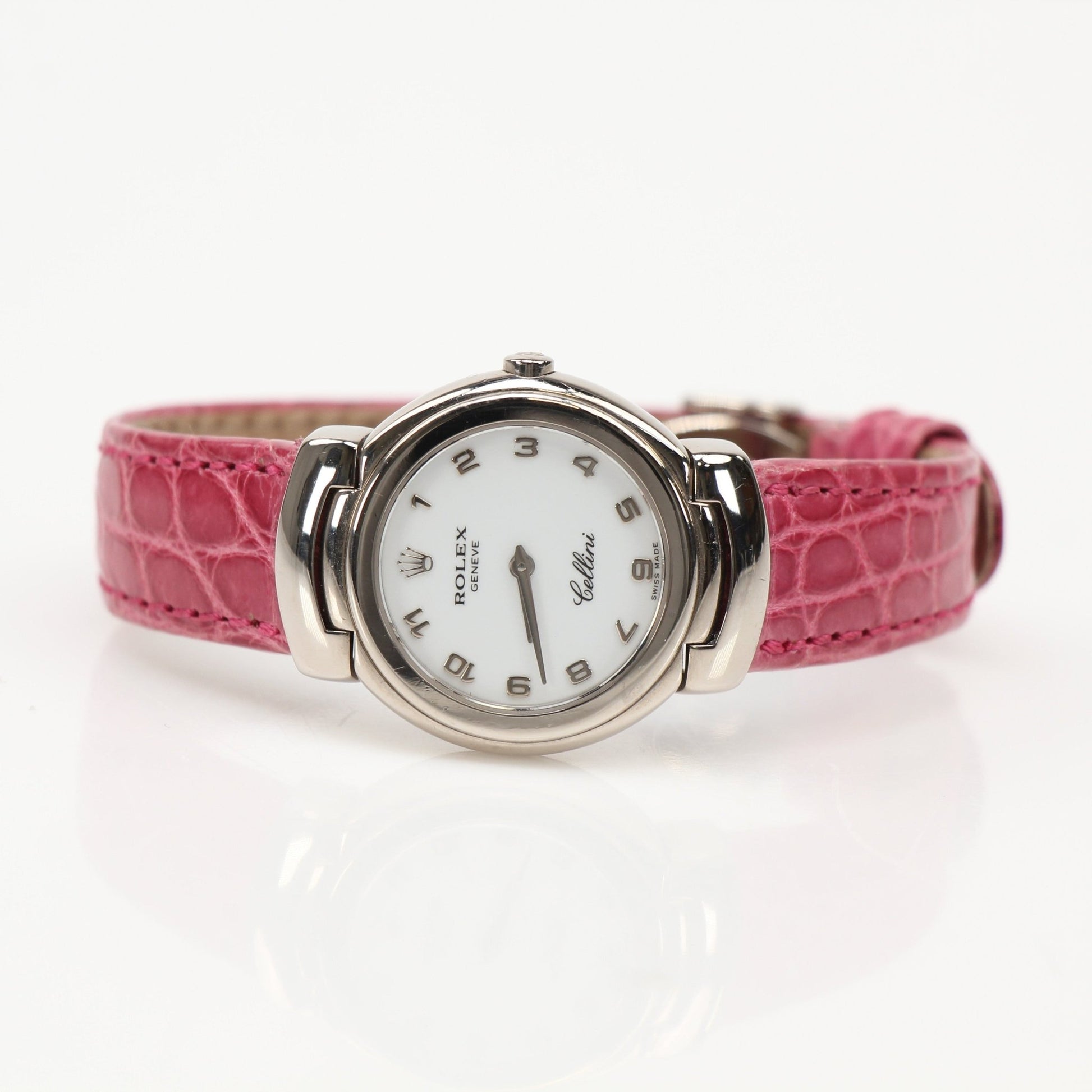 Gold & Beyond Rolex Cellini watch with a sleek, classic design and gold-tone finish, featuring a round dial and elegant leather strap.
