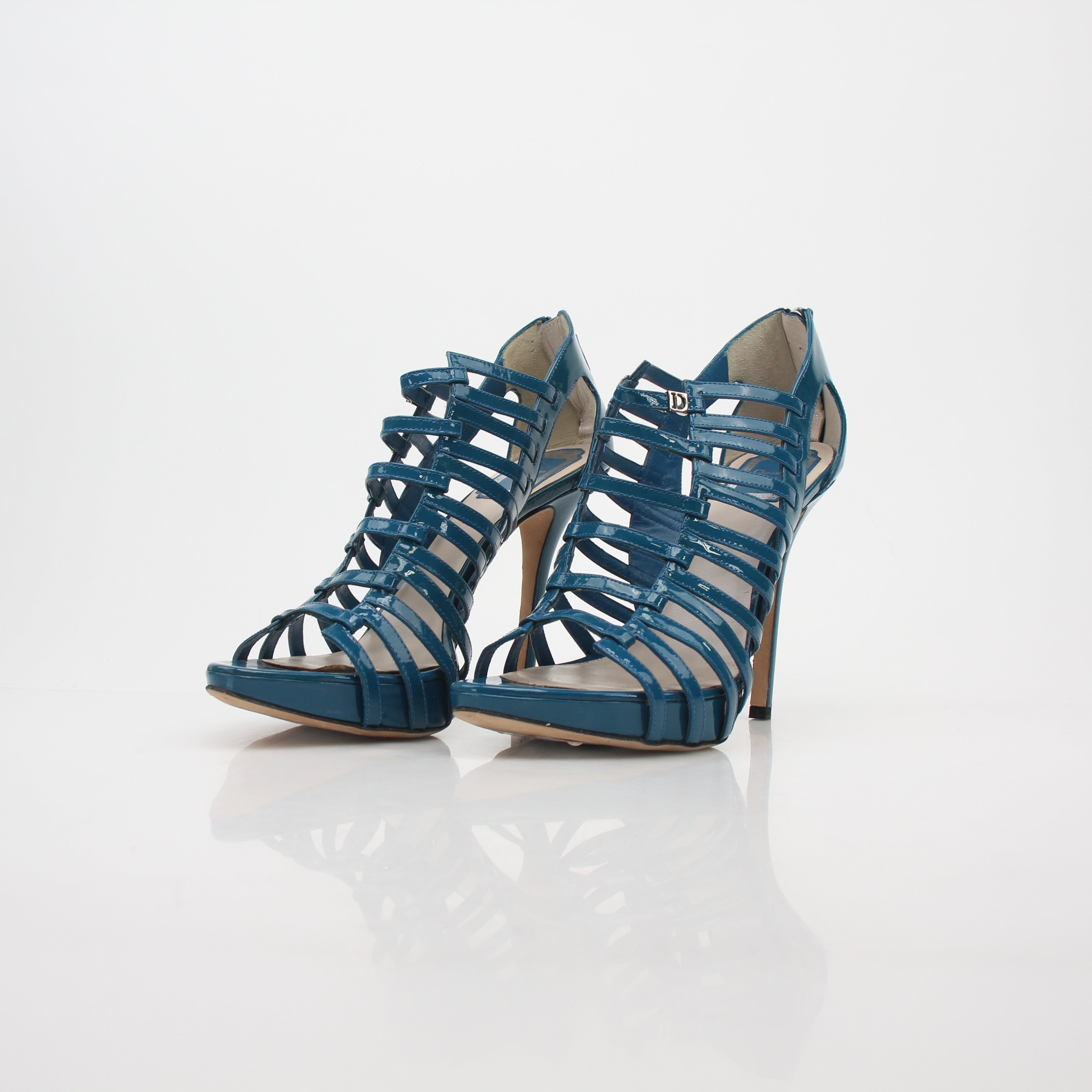 Christian Dior Teal Patent Leather Caged Gladiator Sandals