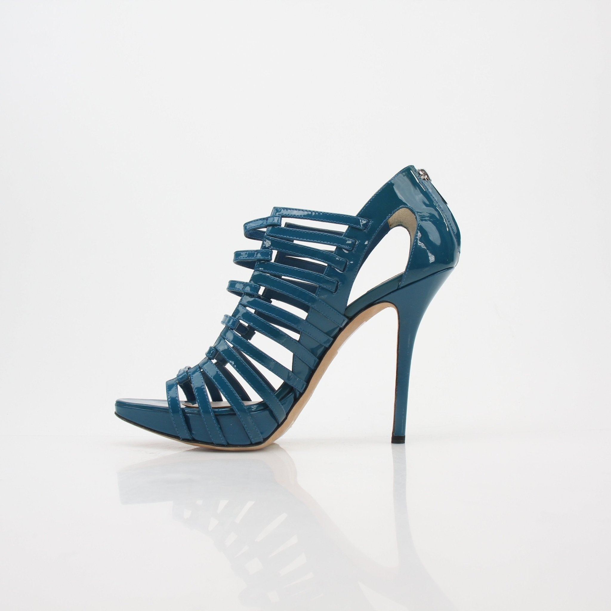 Christian Dior Teal Patent Leather Caged Gladiator Sandals