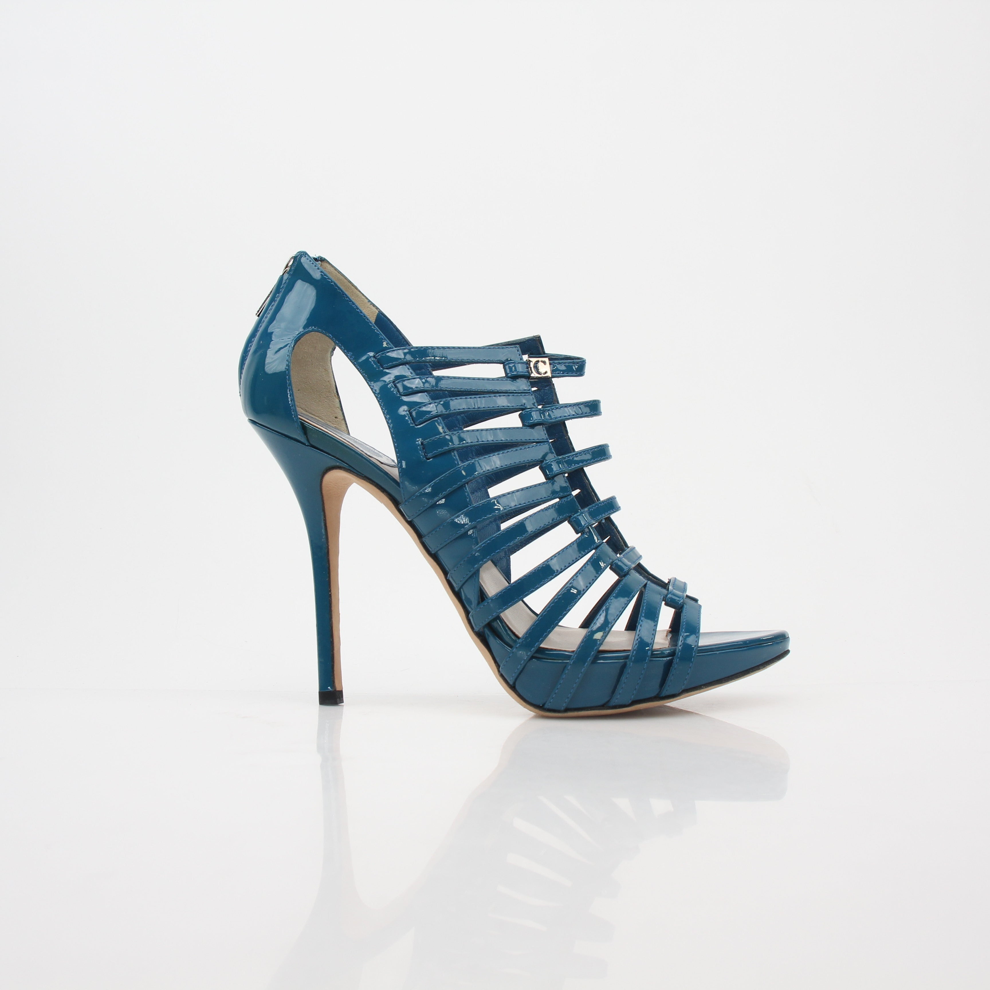 Christian Dior Teal Patent Leather Caged Gladiator Sandals
