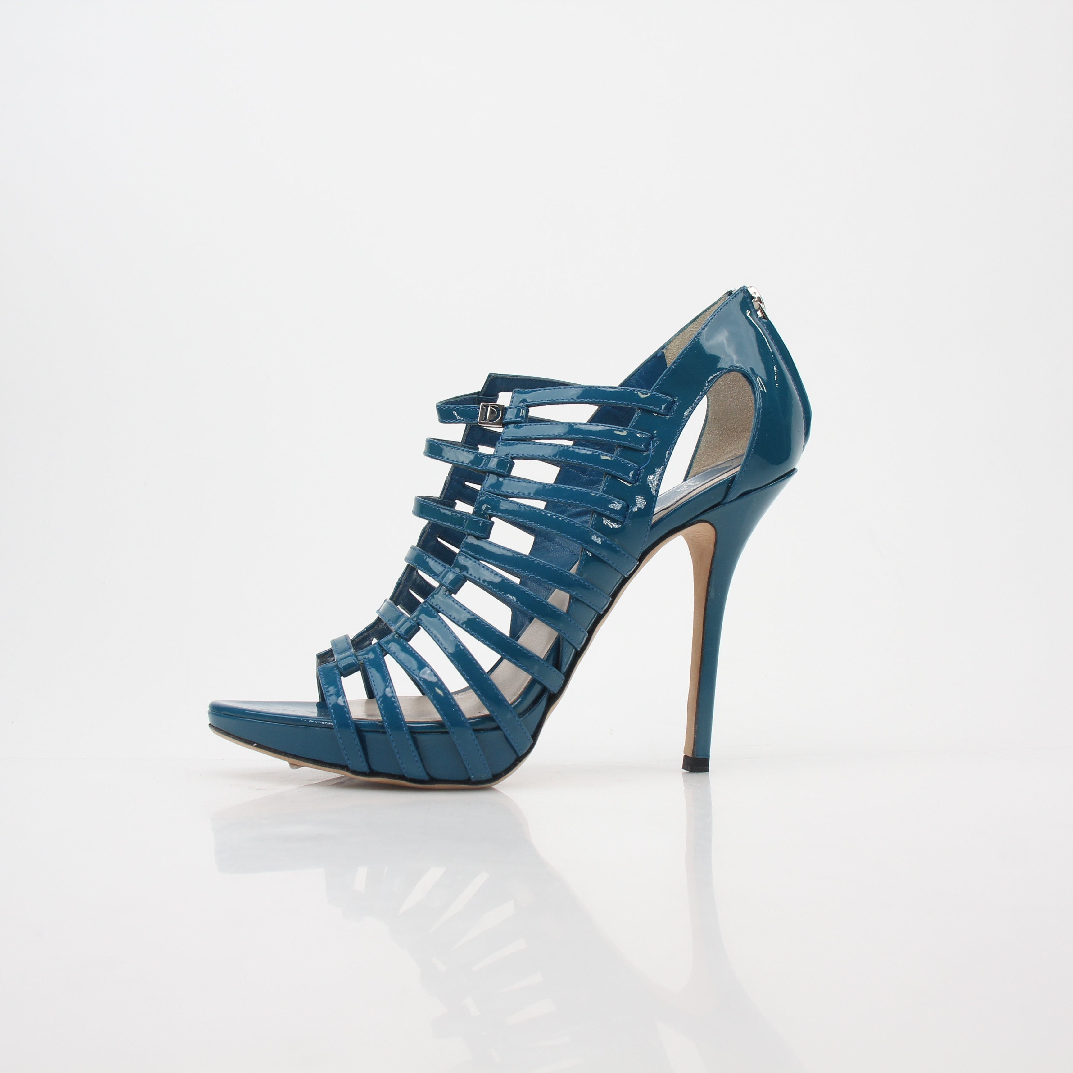 Christian Dior Teal Patent Leather Caged Gladiator Sandals