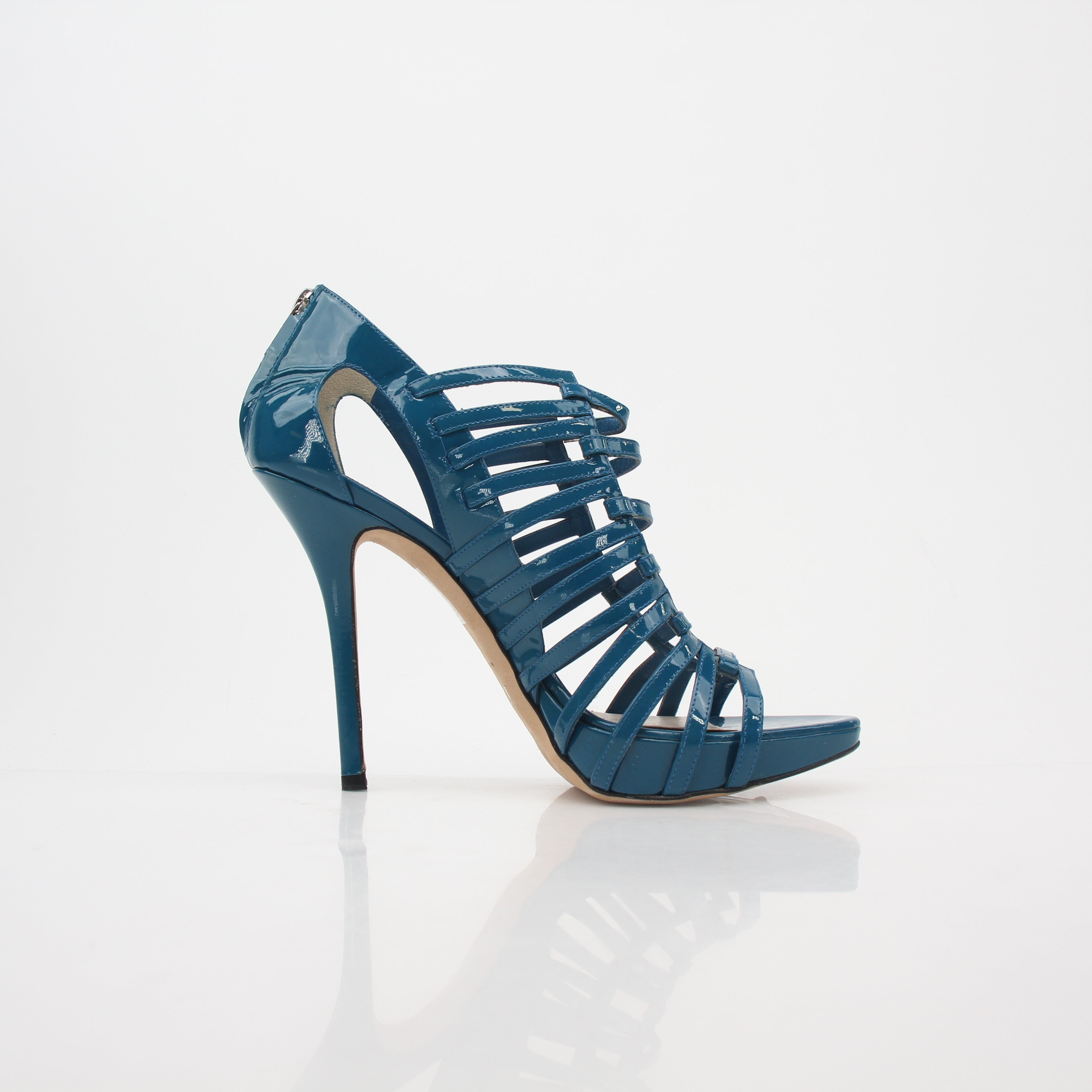 Christian Dior Teal Patent Leather Caged Gladiator Sandals