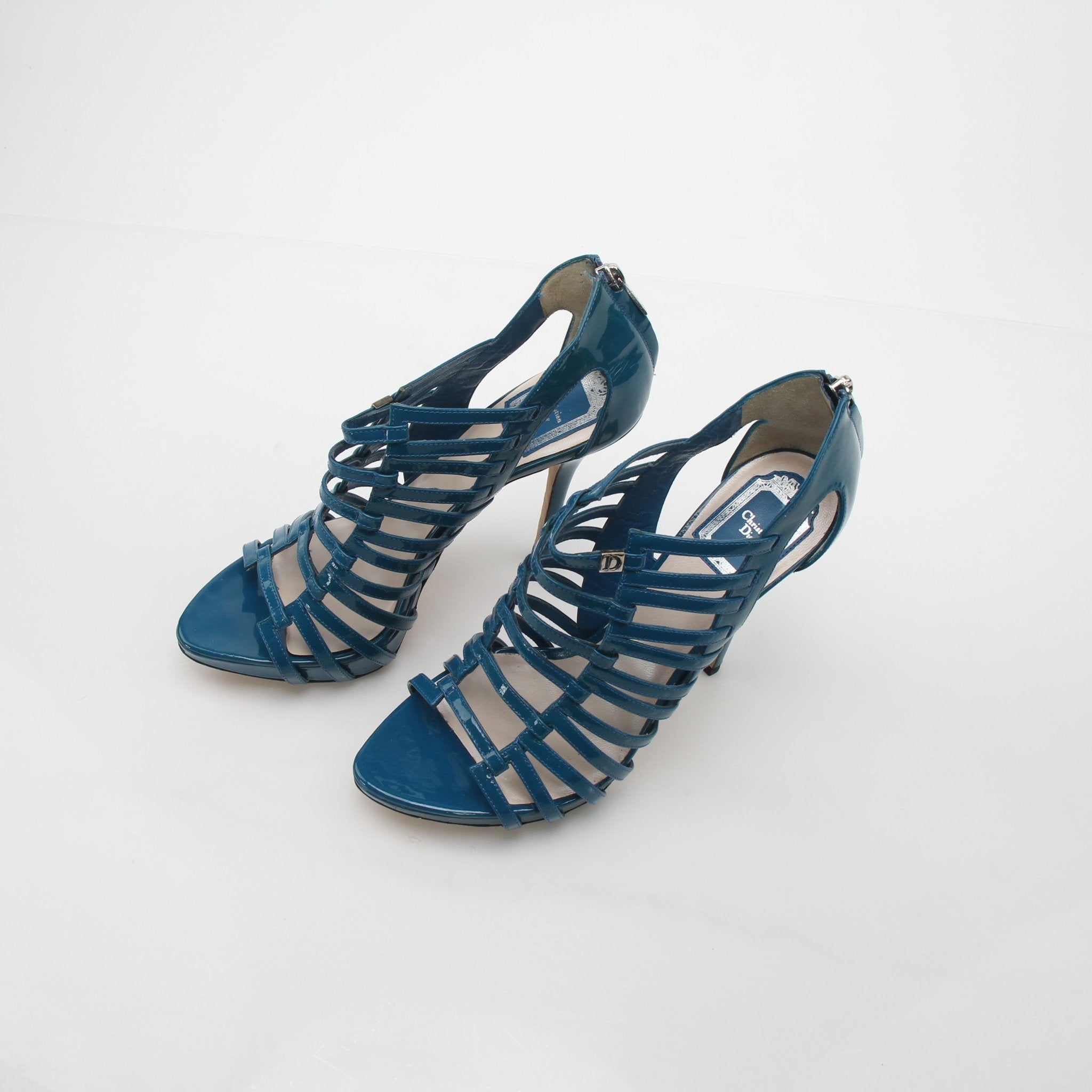 Christian Dior Teal Patent Leather Caged Gladiator Sandals