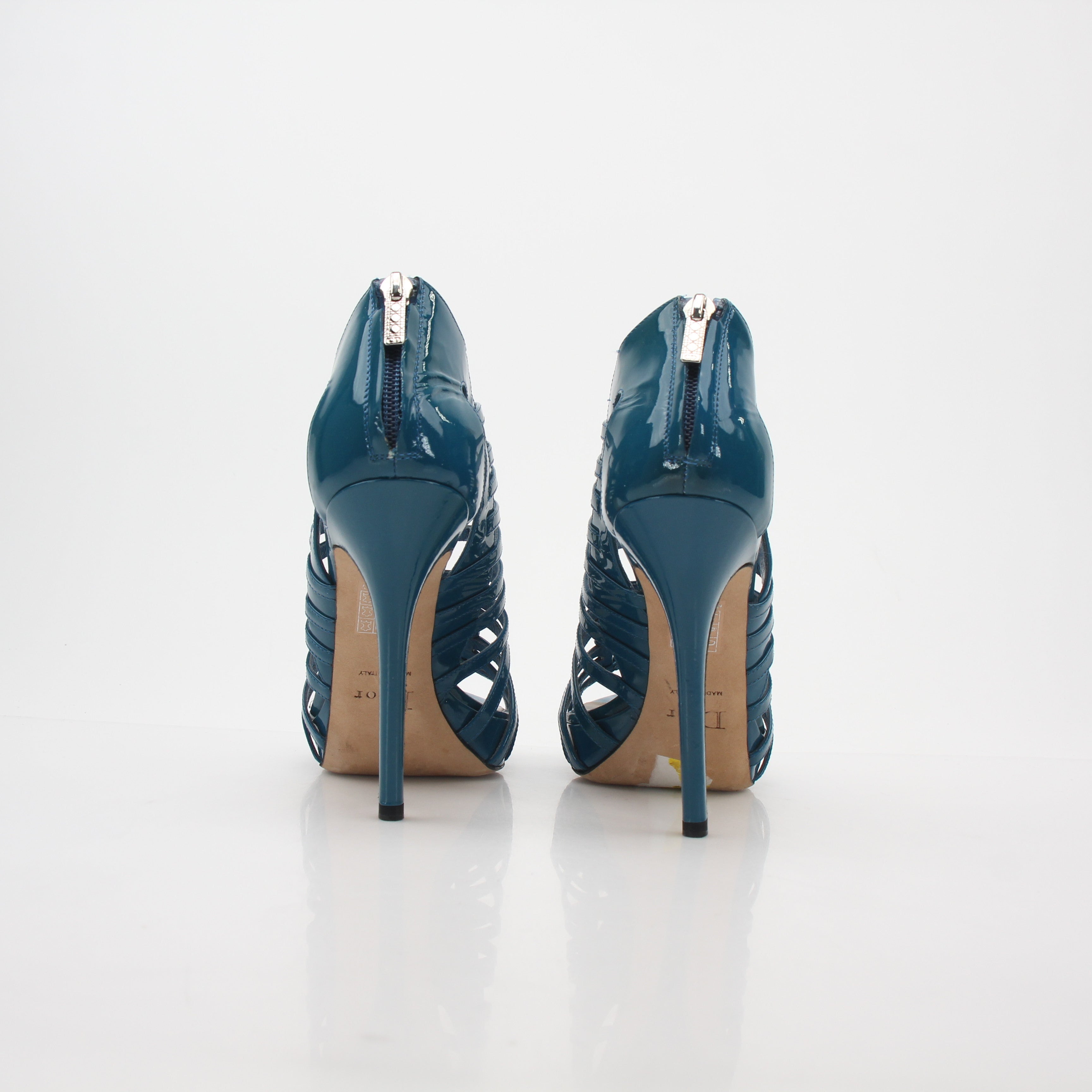 Christian Dior Teal Patent Leather Caged Gladiator Sandals