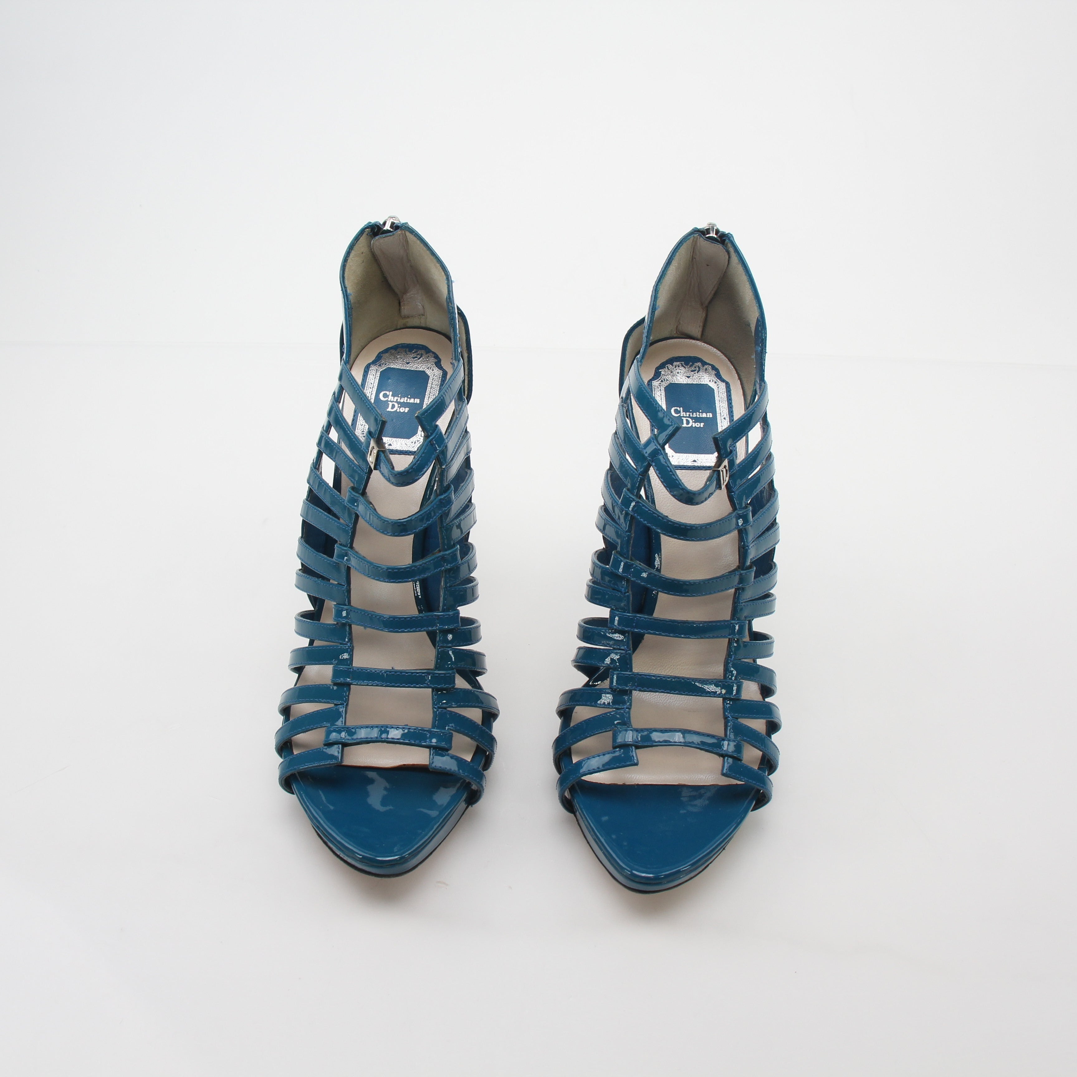 Christian Dior Teal Patent Leather Caged Gladiator Sandals