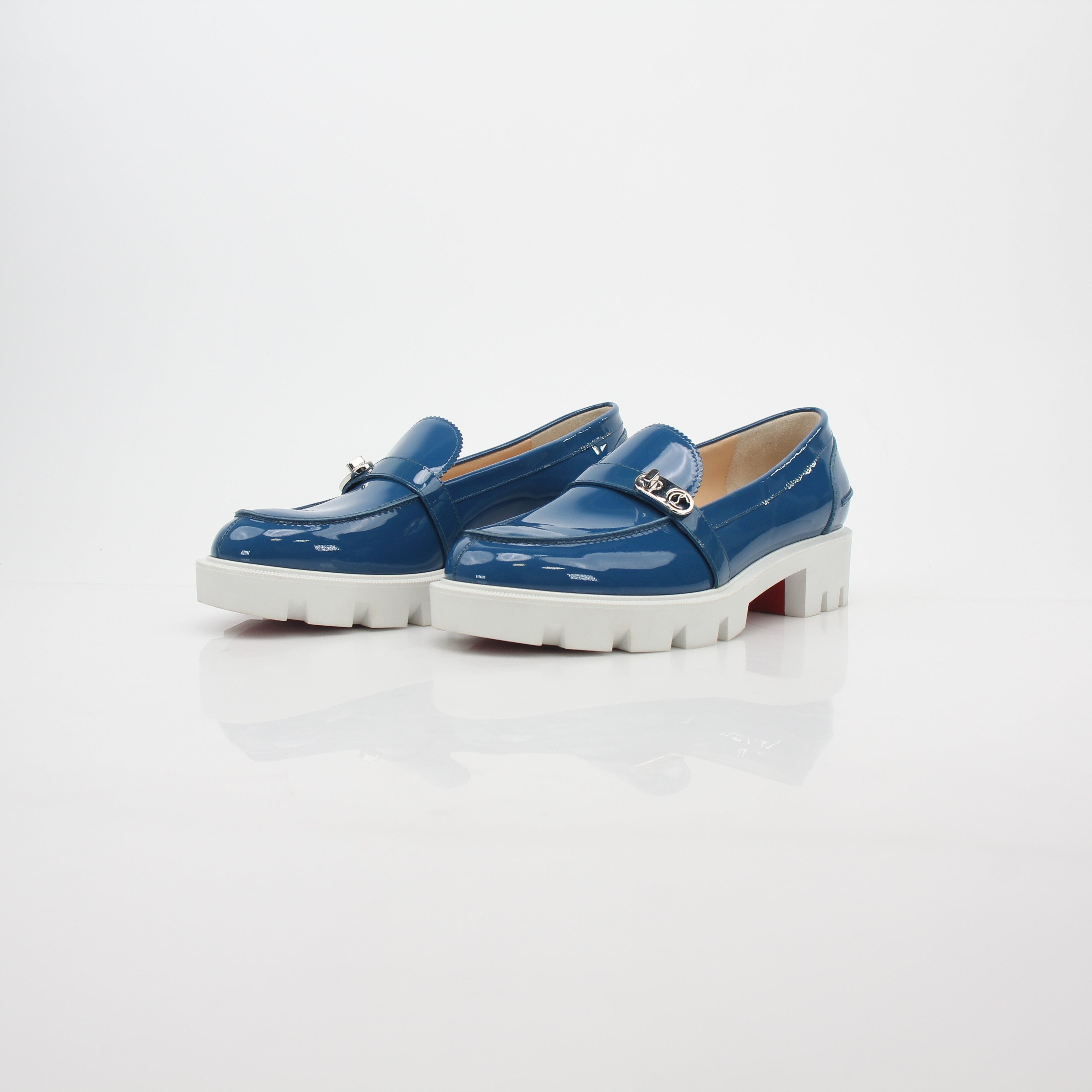 Christian Louboutin Blue Lock Woody Patent Leather Loafers