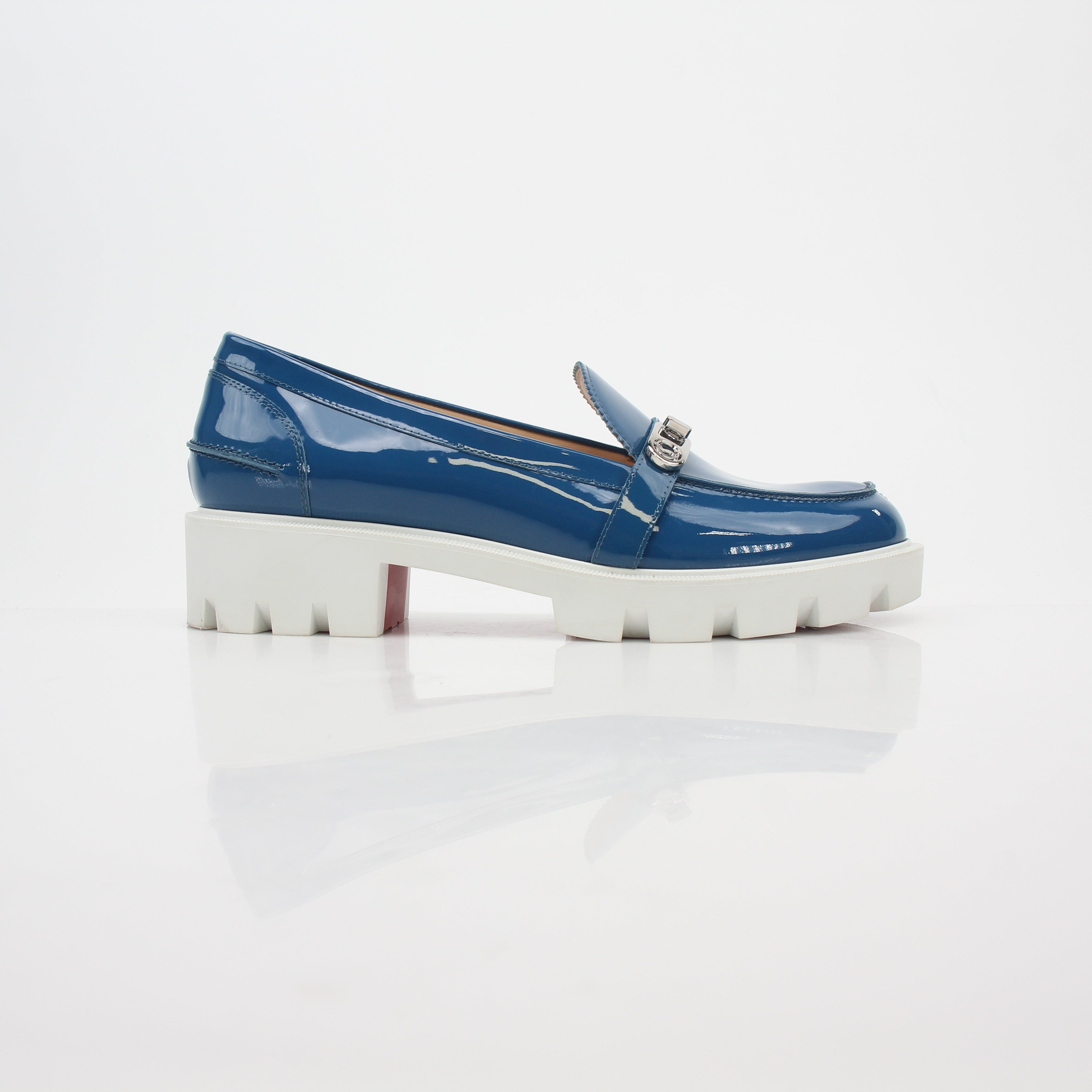 Christian Louboutin Blue Lock Woody Patent Leather Loafers