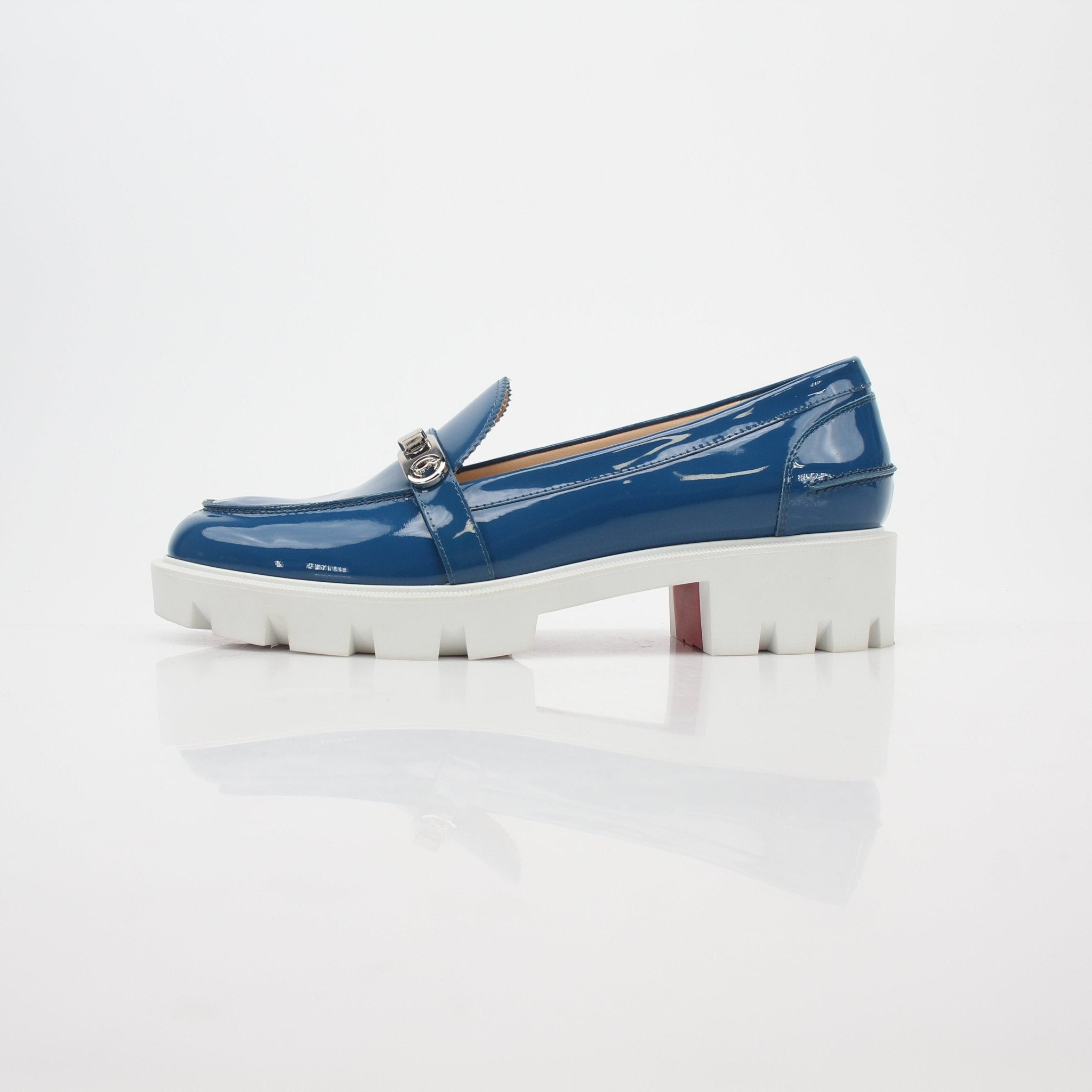 Christian Louboutin Blue Lock Woody Patent Leather Loafers