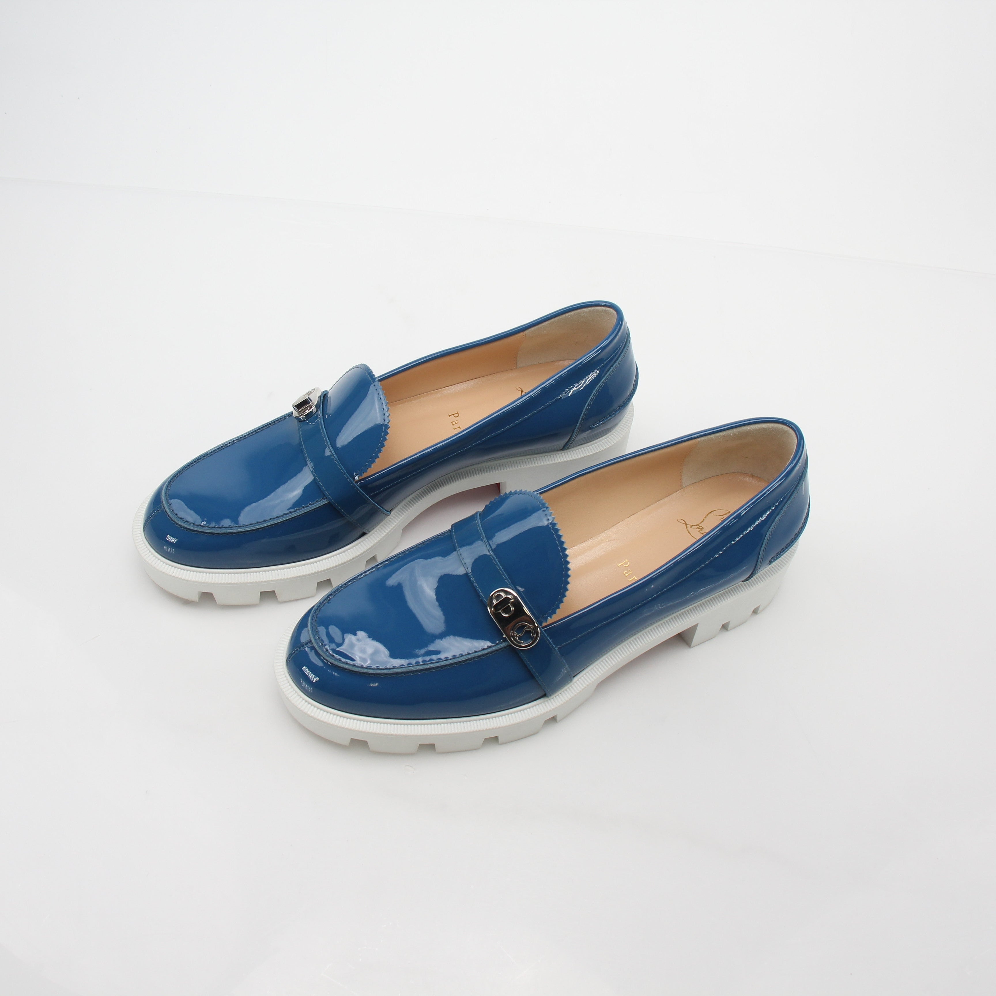 Christian Louboutin Blue Lock Woody Patent Leather Loafers