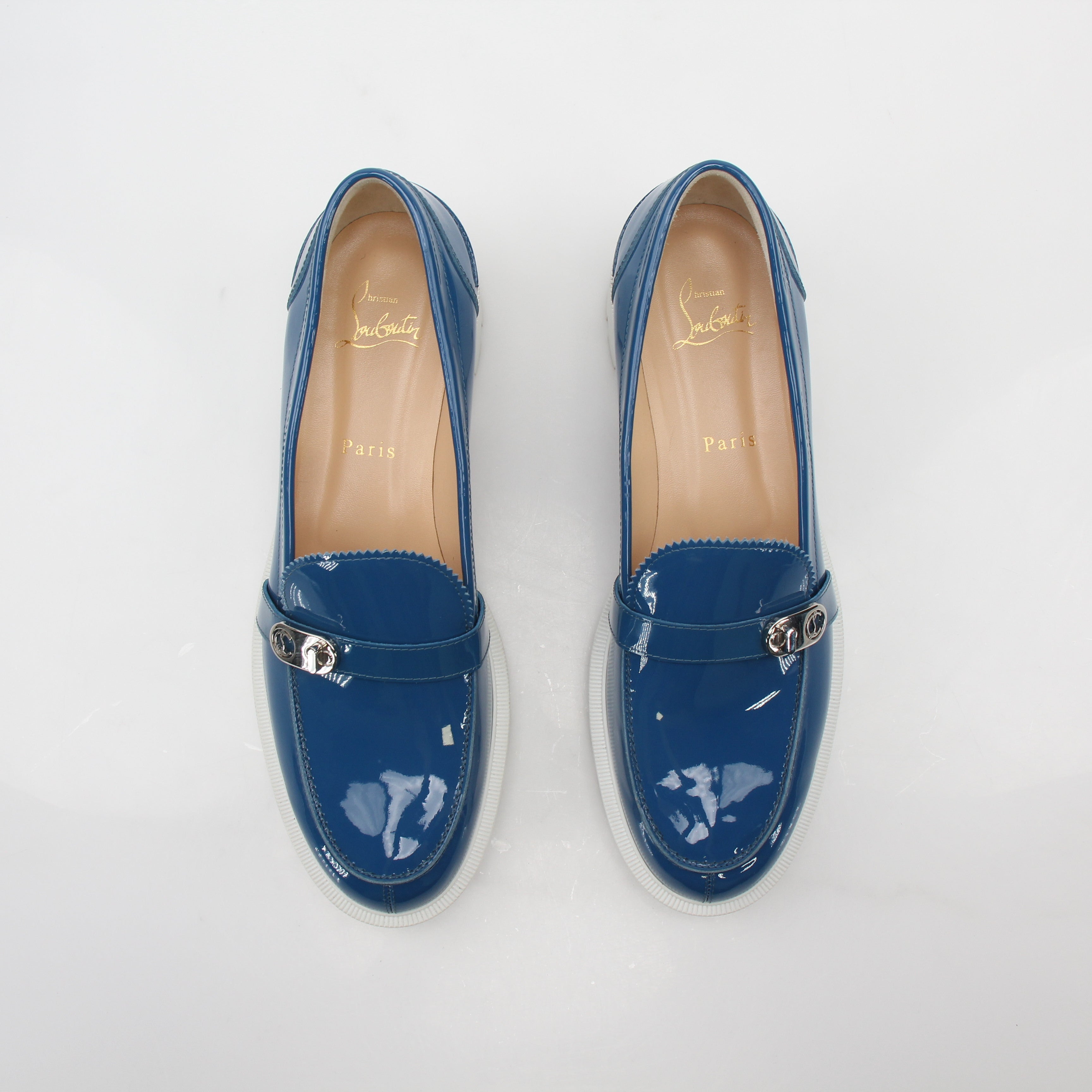 Christian Louboutin Blue Lock Woody Patent Leather Loafers