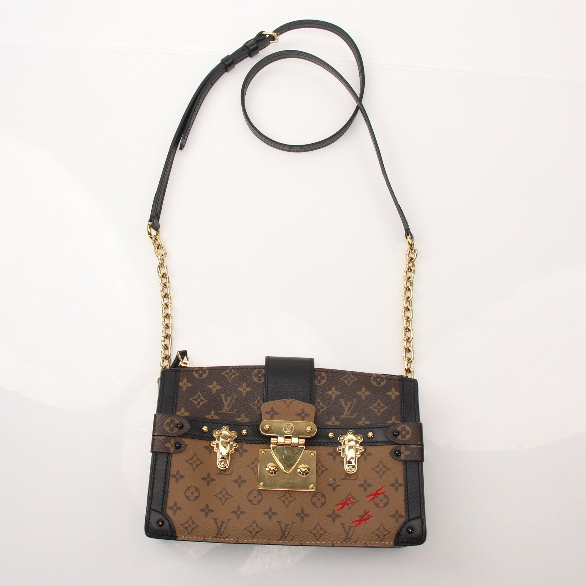 Gold & Beyond Louis Vuitton Monogram Trunk Crossbody Bag, stylish handbag with signature monogram pattern and leather strap.
