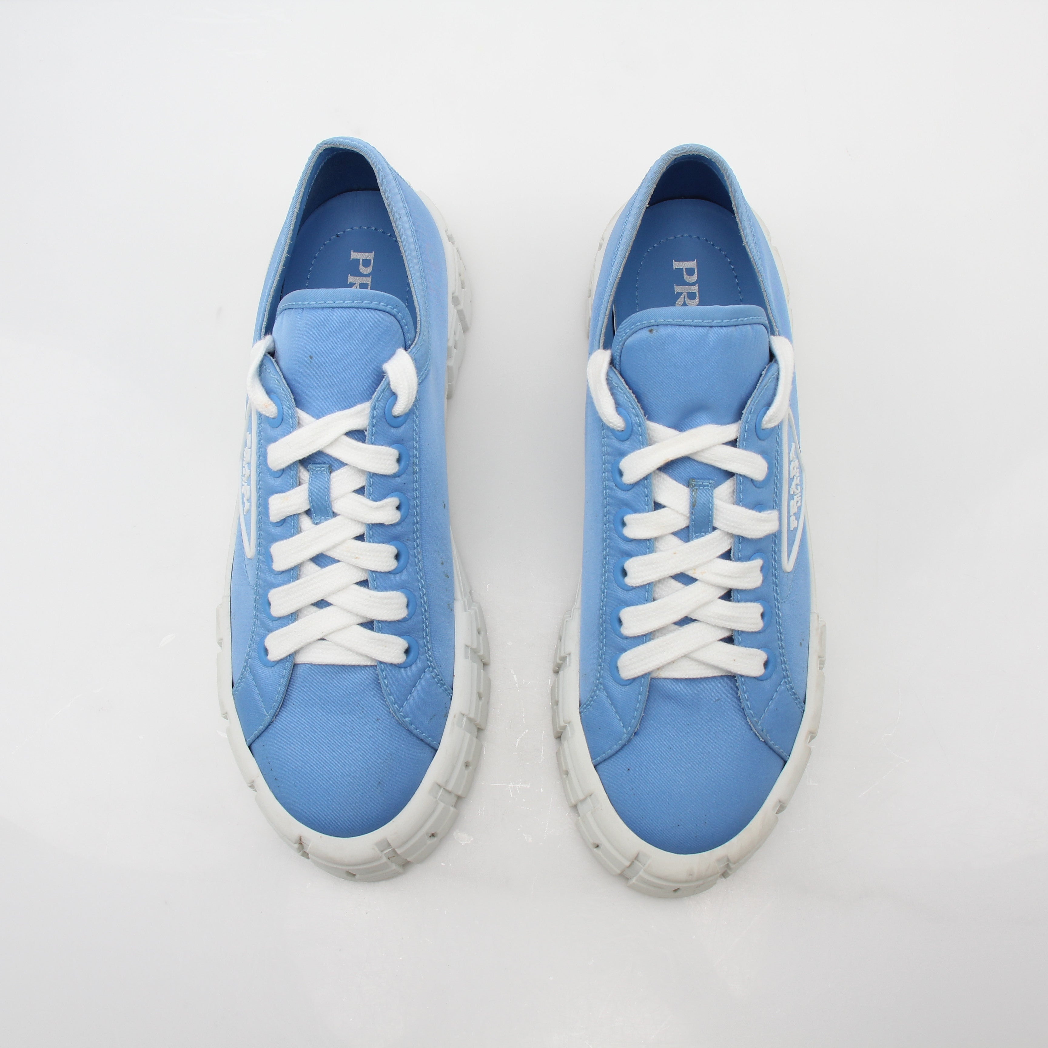 Prada Light Blue Double Wheel Low Top Sneakers