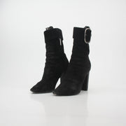 Saint Laurent Black Suede Joplin Buckle Ankle Boots