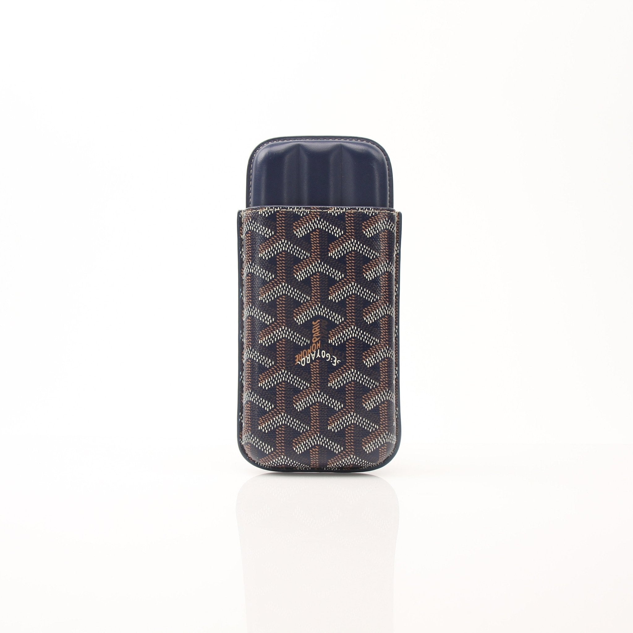 Goyard Churchill Navy Goyardine small cigar case, luxury accessories with distinctive pattern and compact design.
