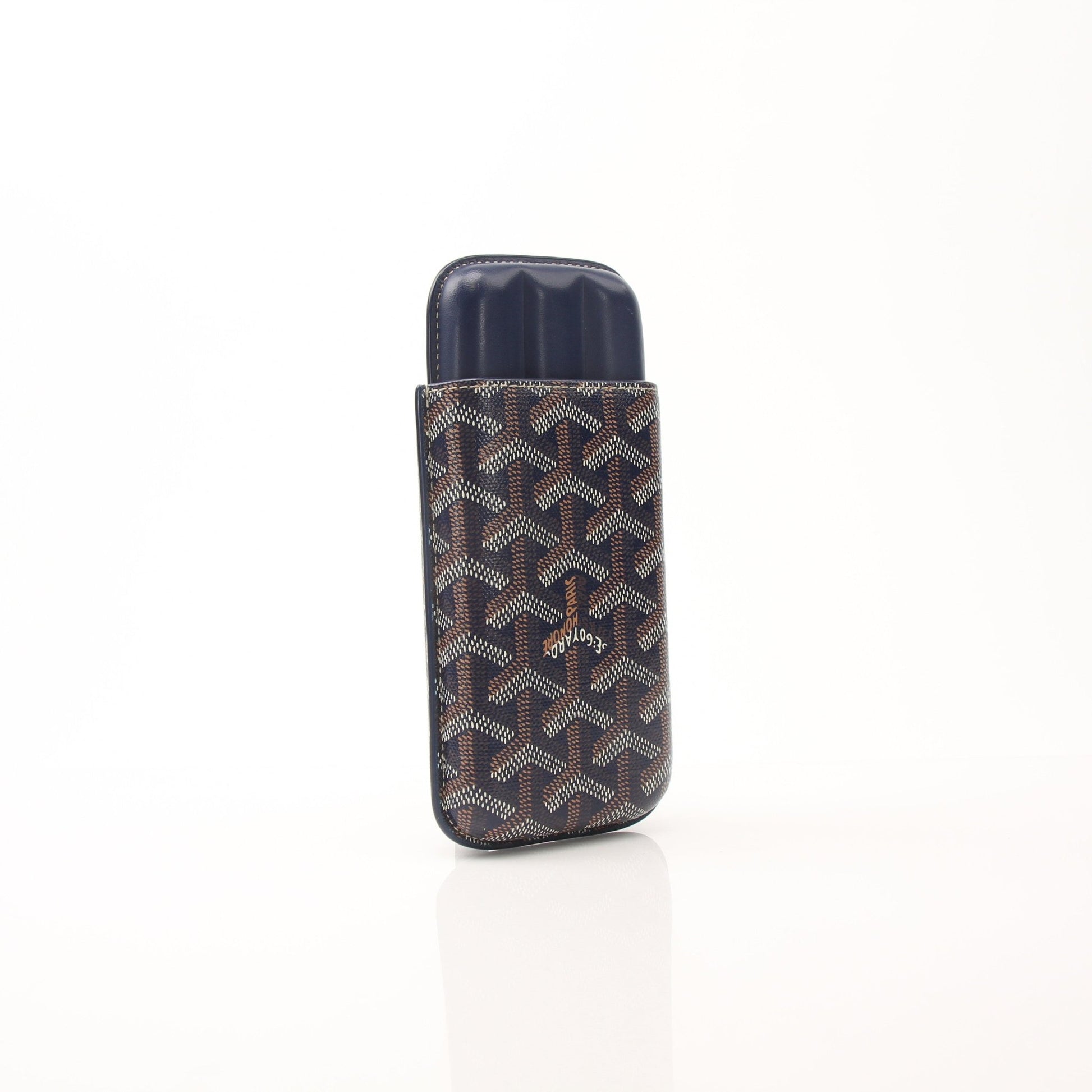 Goyard Churchill Navy Goyardine small cigar case from Gold & Beyond, with navy blue pattern and compact design for accessories.