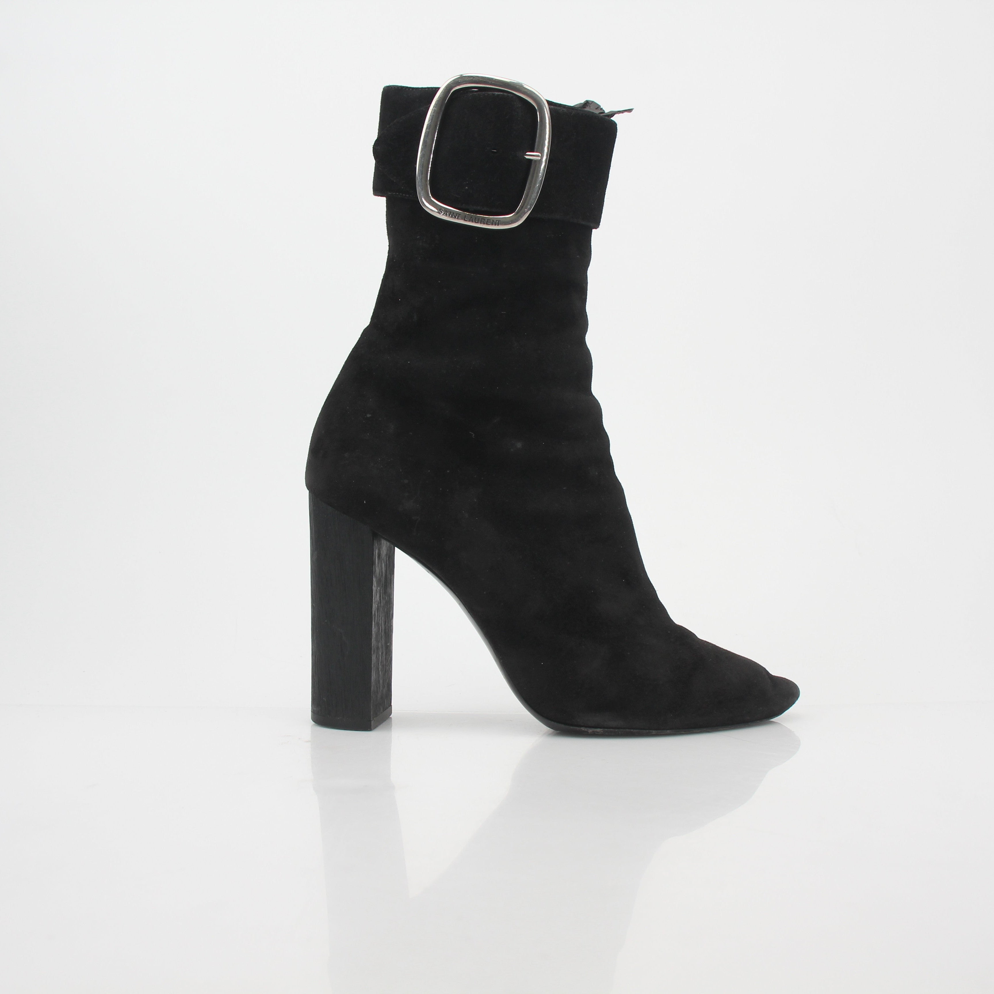 Saint Laurent Black Suede Joplin Buckle Ankle Boots
