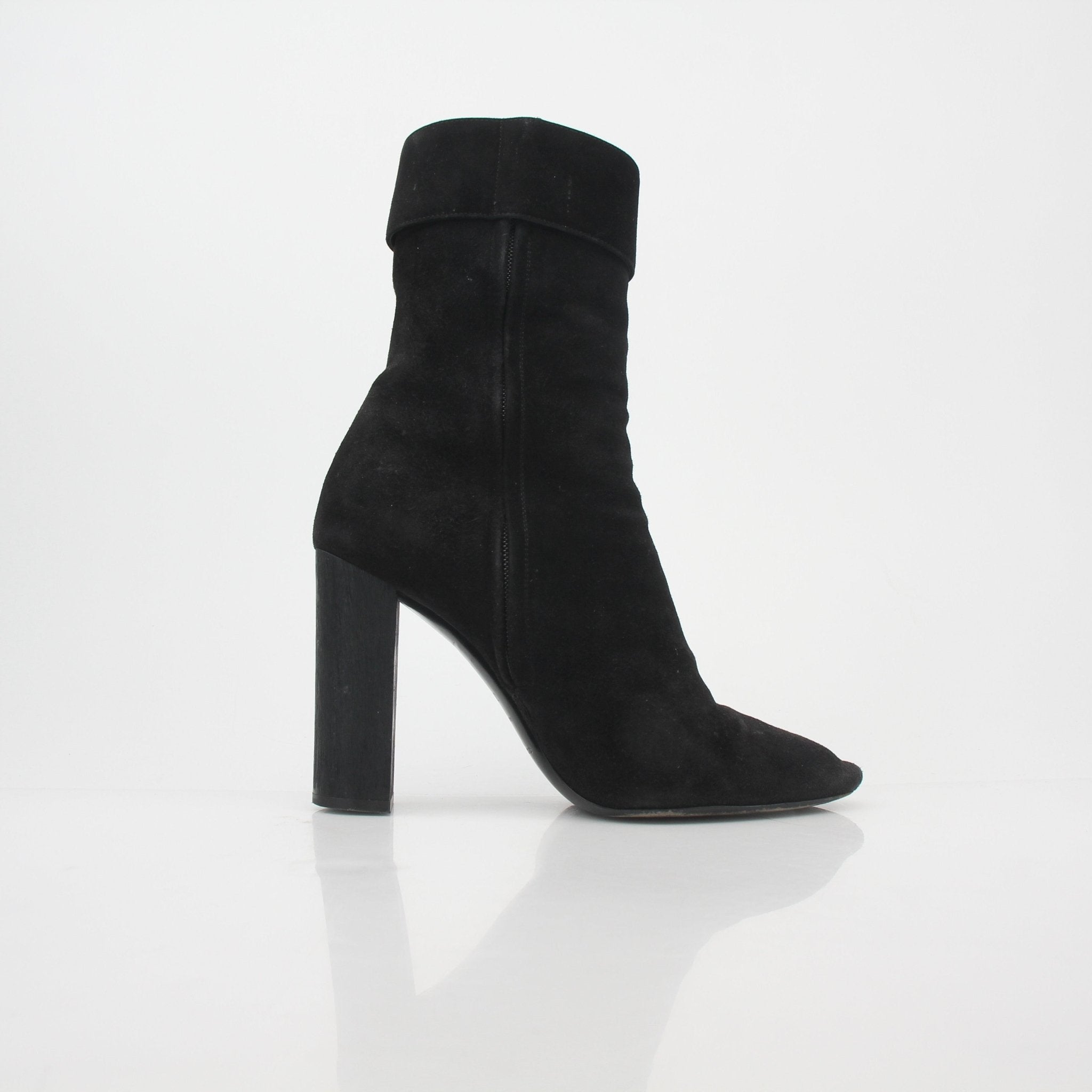 Black suede Saint Laurent Joplin ankle boots with buckle detail, stylish shoes from Gold & Beyond.