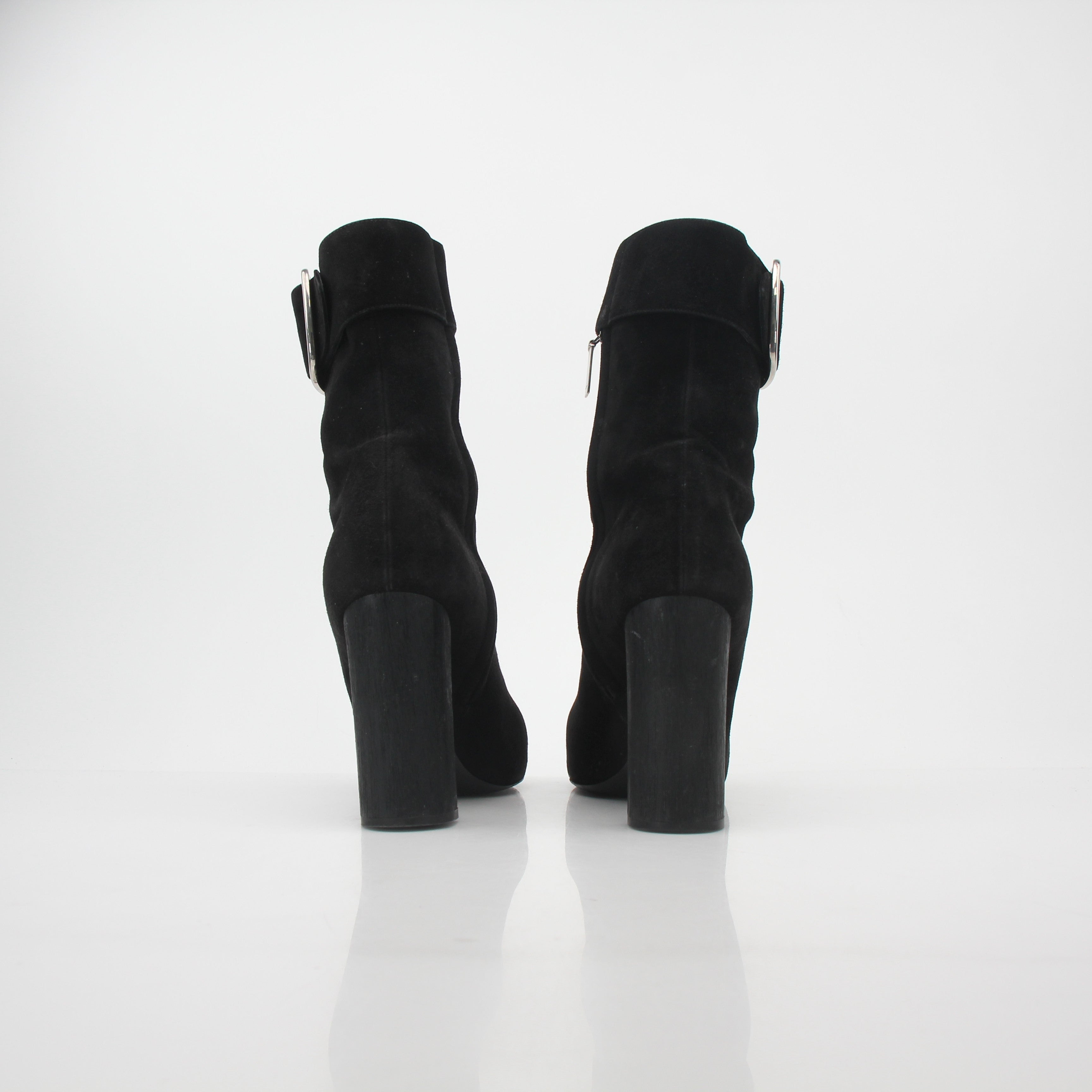 Saint Laurent Black Suede Joplin Buckle Ankle Boots