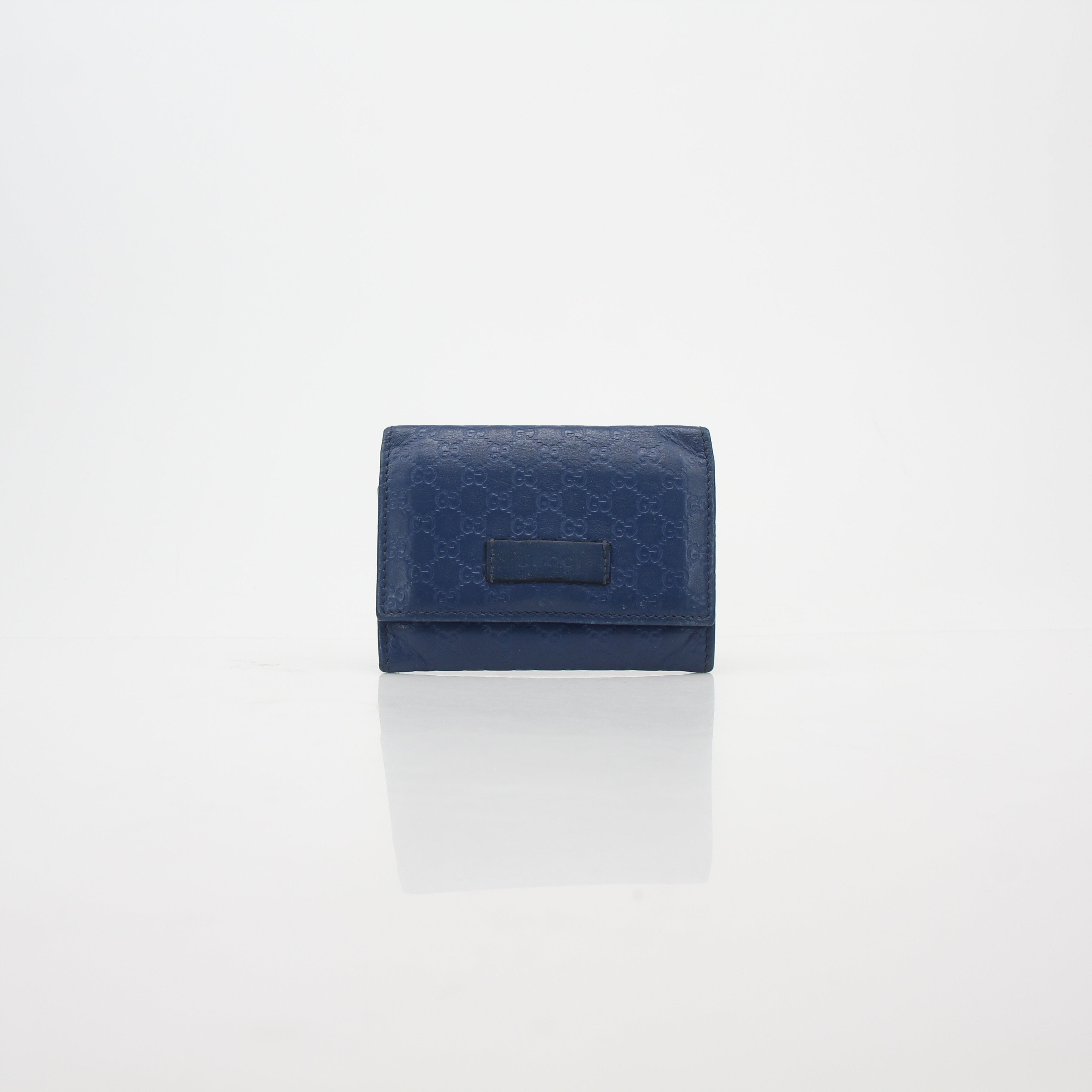 Gucci Blue Micro Guccissima Leather Flap Card Case Wallet