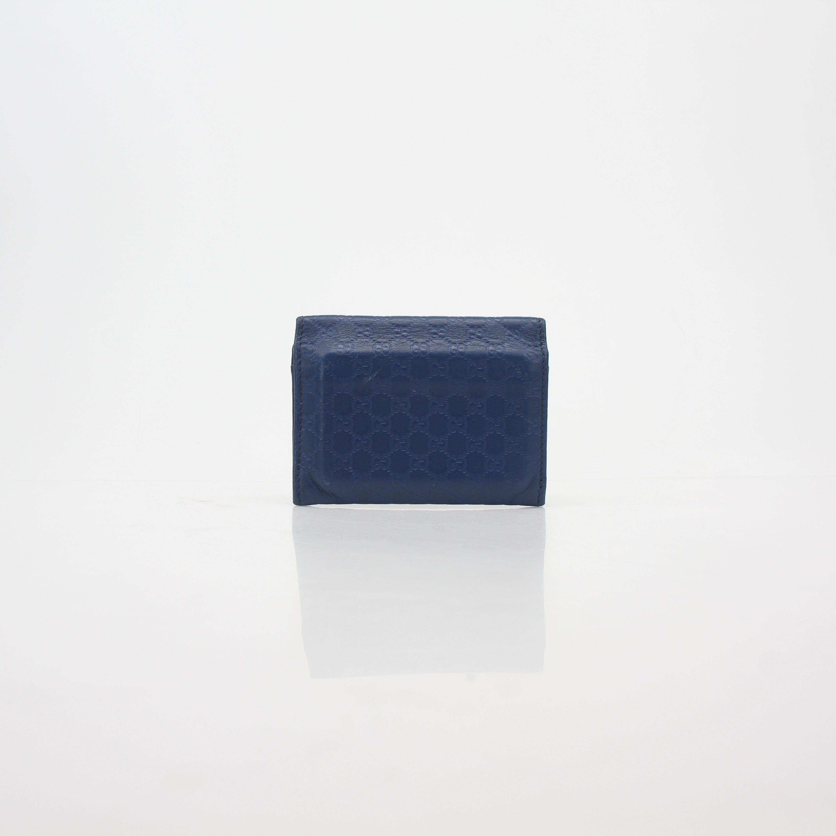 Gucci Blue Micro Guccissima Leather Flap Card Case Wallet
