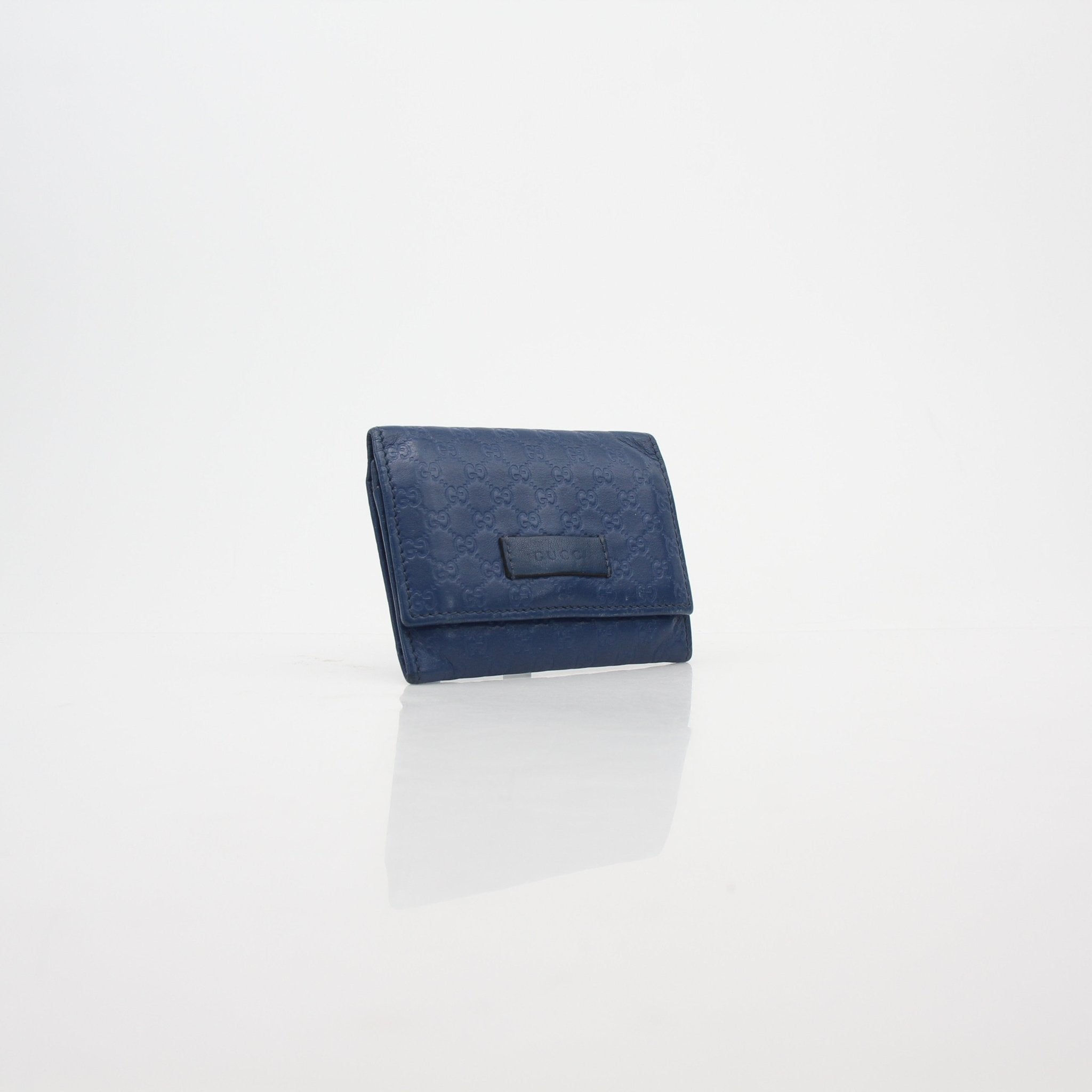 Gucci Blue Micro Guccissima Leather Flap Card Case Wallet