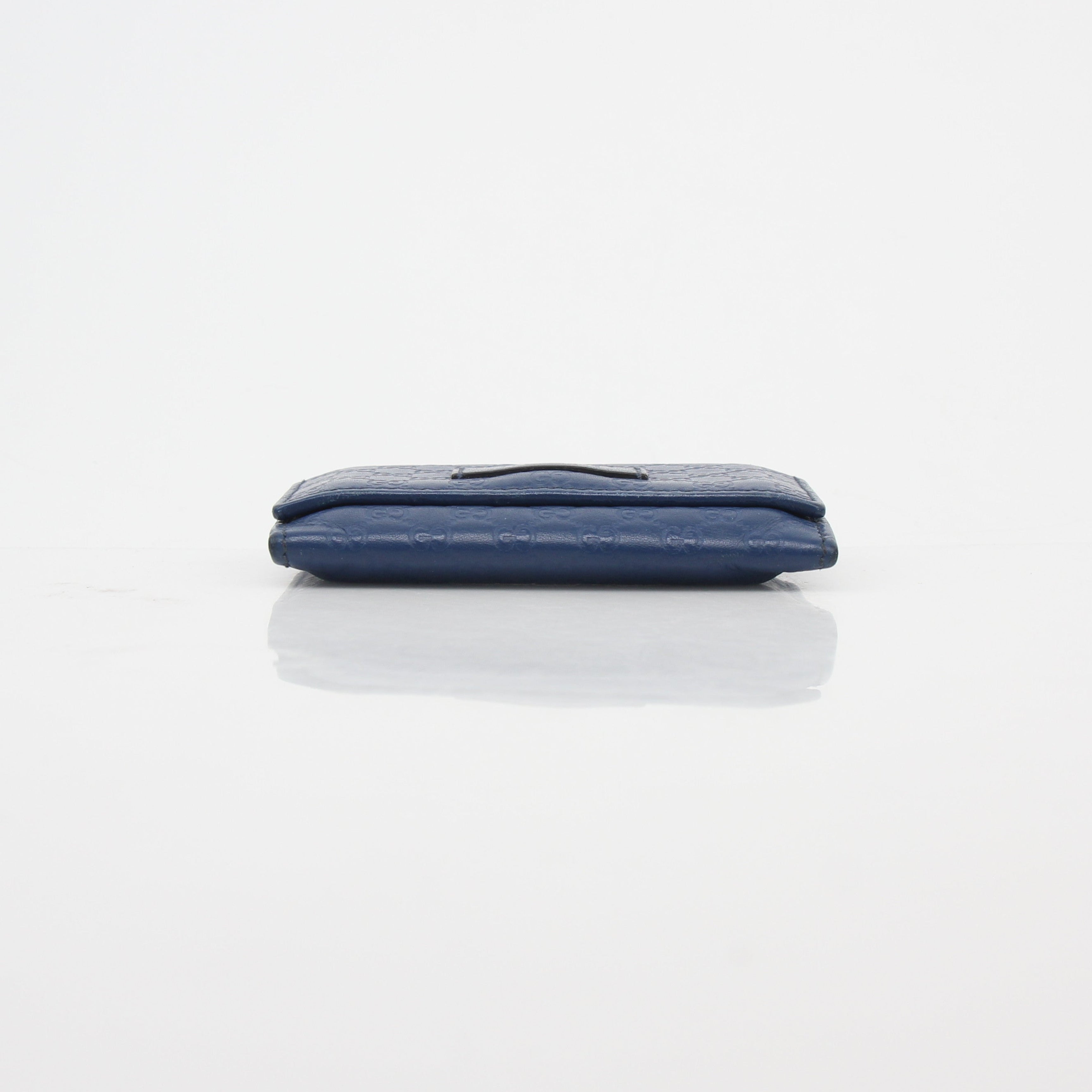 Gucci Blue Micro Guccissima Leather Flap Card Case Wallet