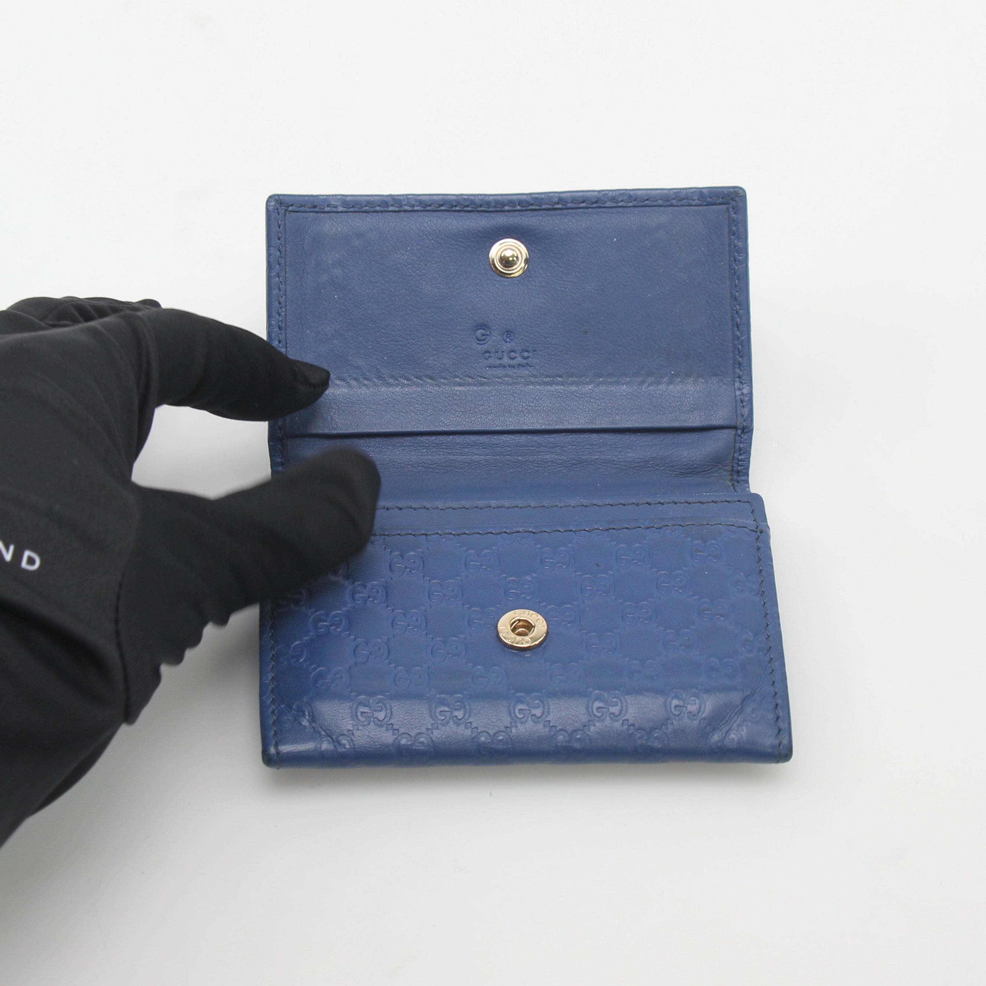 Gucci Blue Micro Guccissima Leather Flap Card Case Wallet