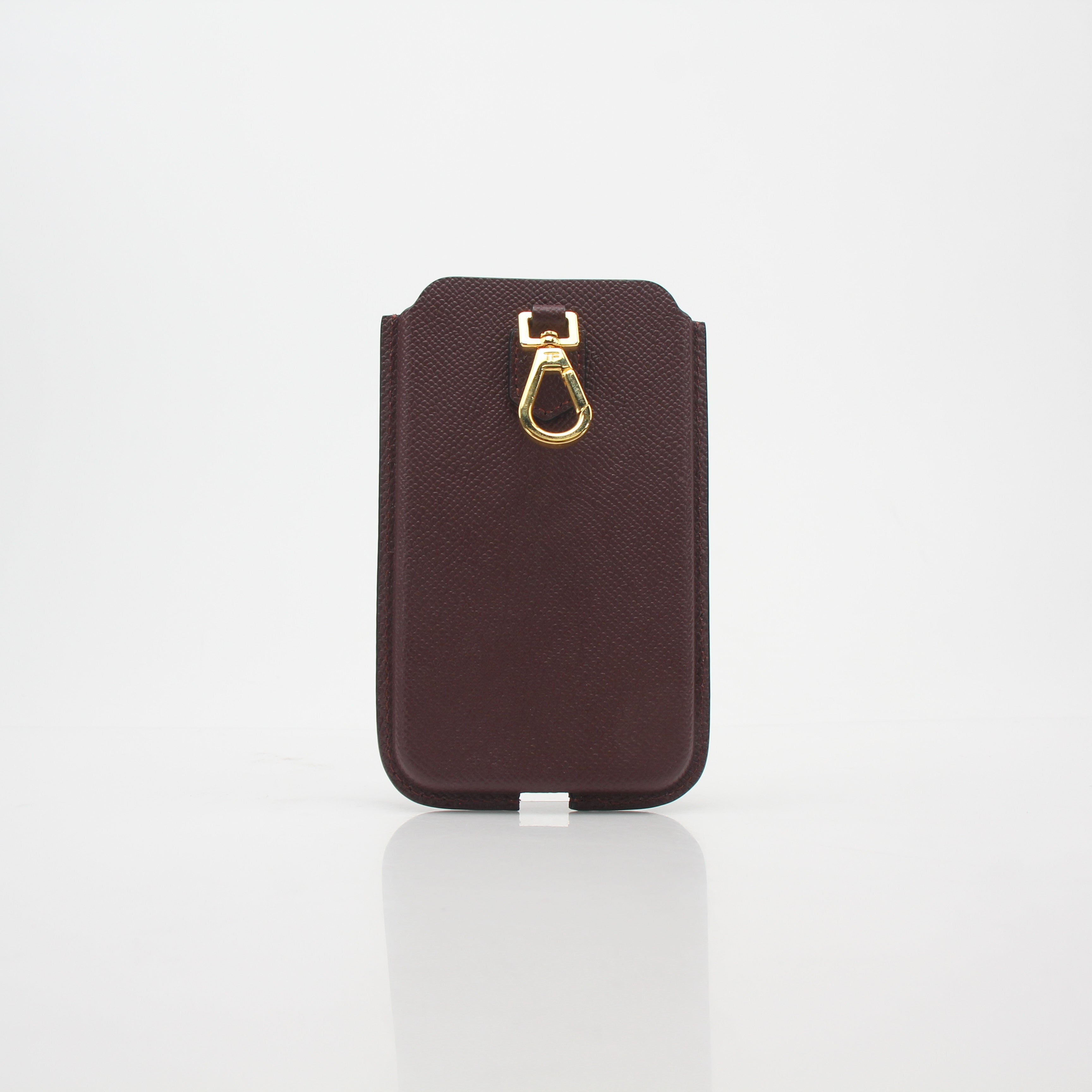 Tom Ford Burgundy Leather Phone Case with Lanyard