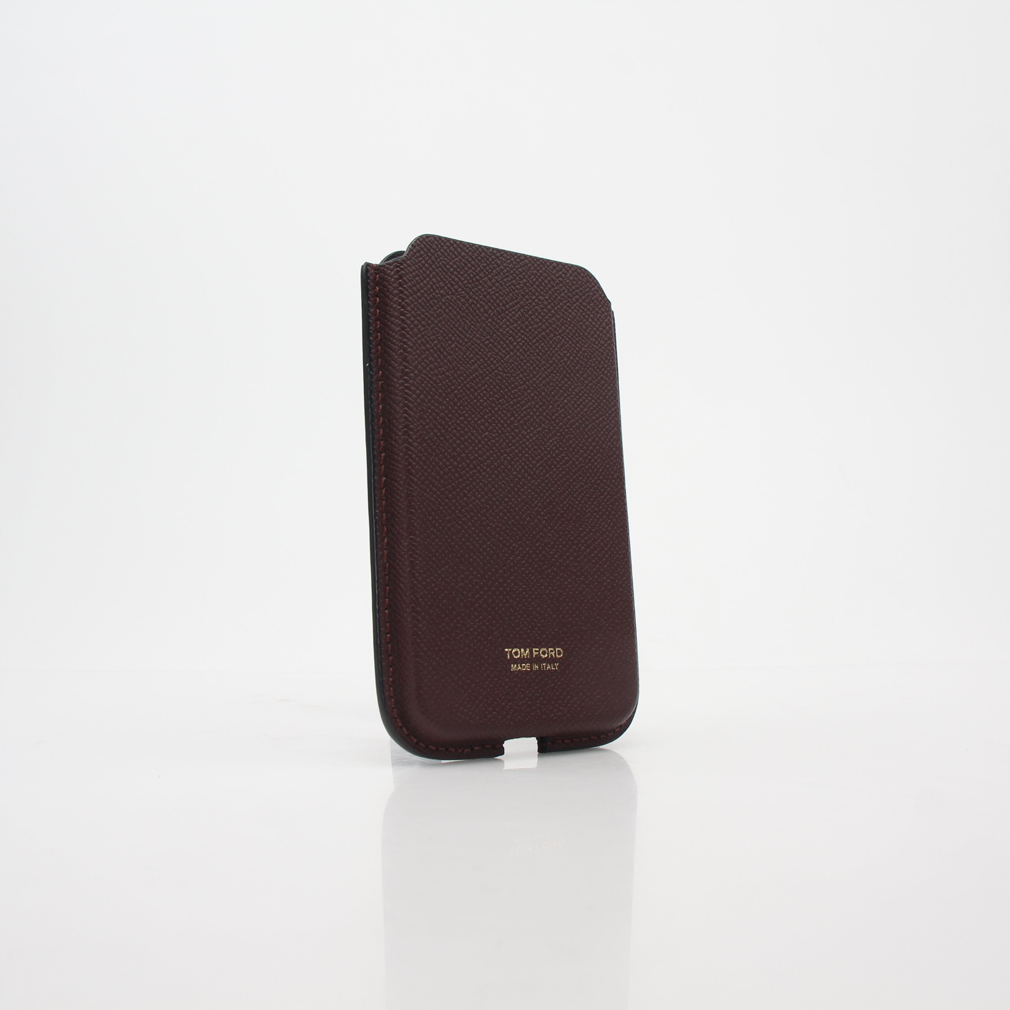 Tom Ford Burgundy Leather Phone Case with Lanyard