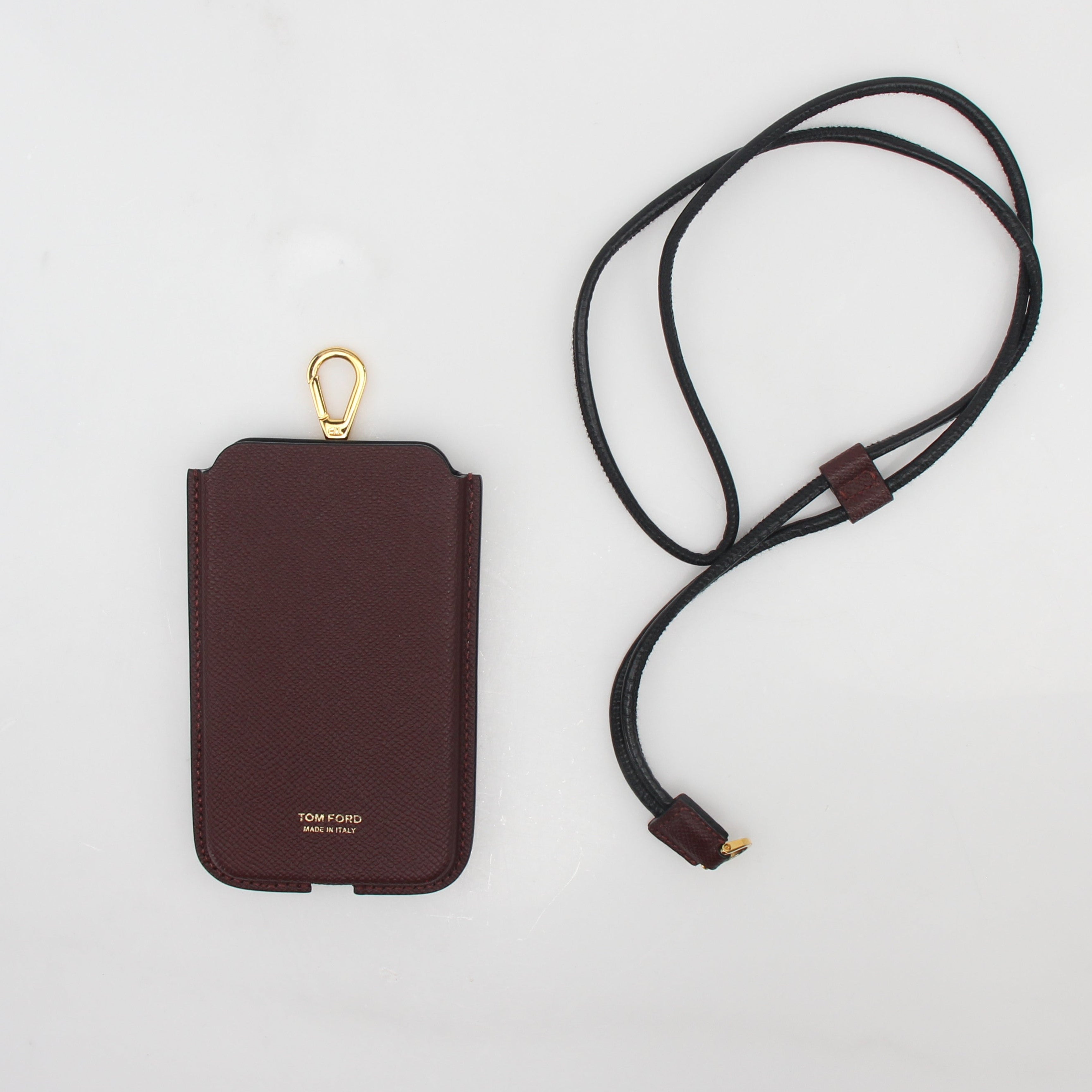 Tom Ford Burgundy Leather Phone Case with Lanyard