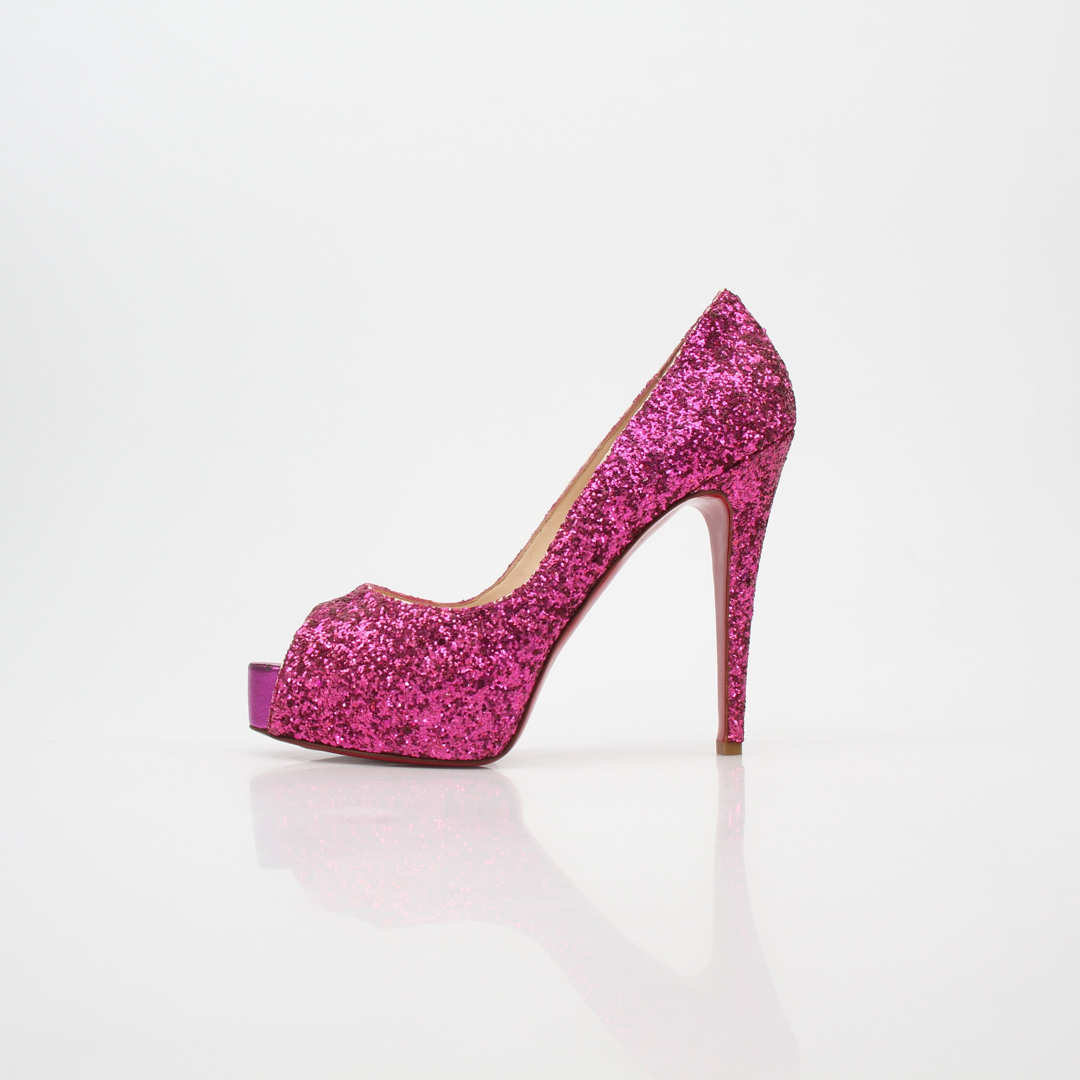 Christian Louboutin Pink Glitter Very Privé Platform Heels