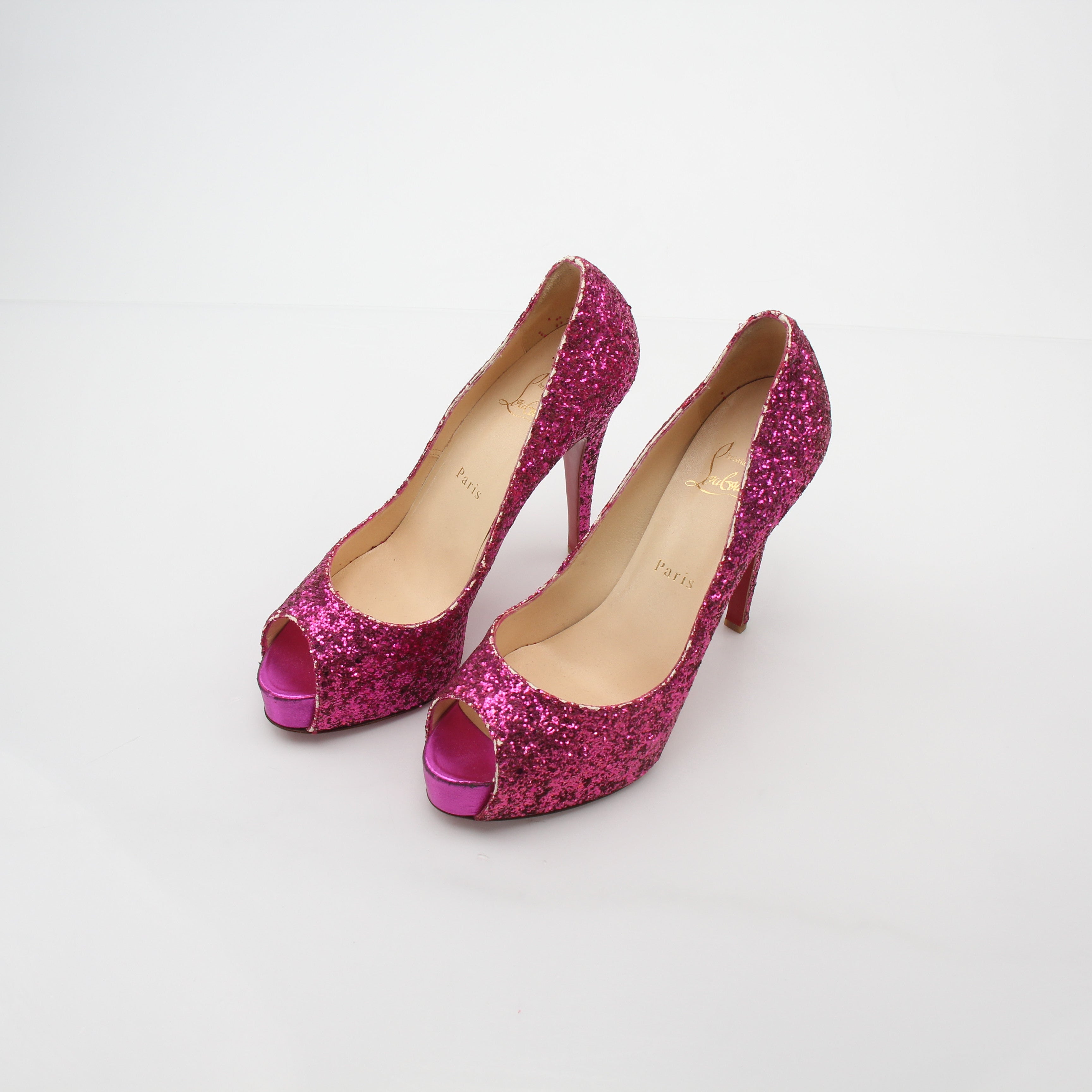 Christian Louboutin Pink Glitter Very Privé Platform Heels