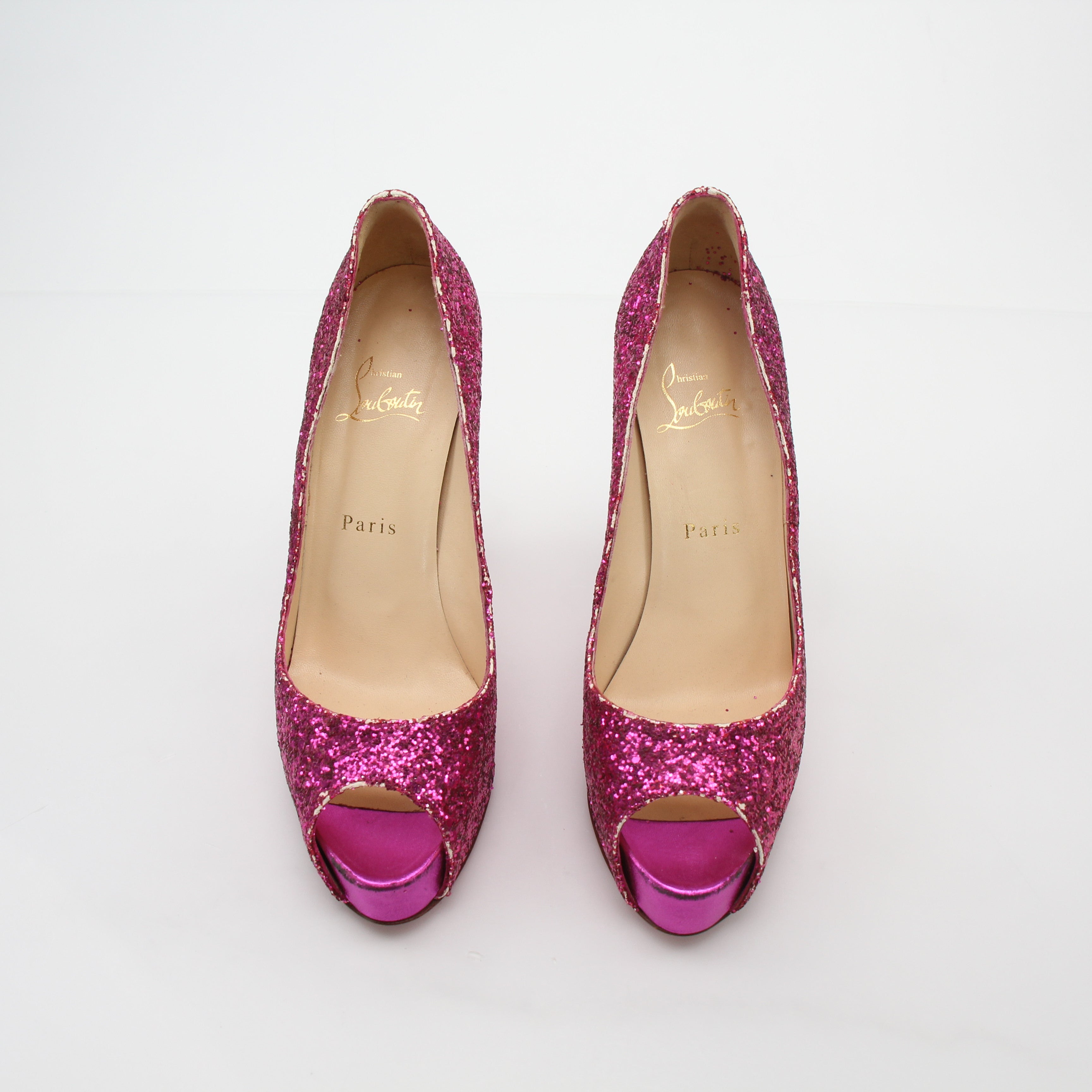 Christian Louboutin Pink Glitter Very Privé Platform Heels