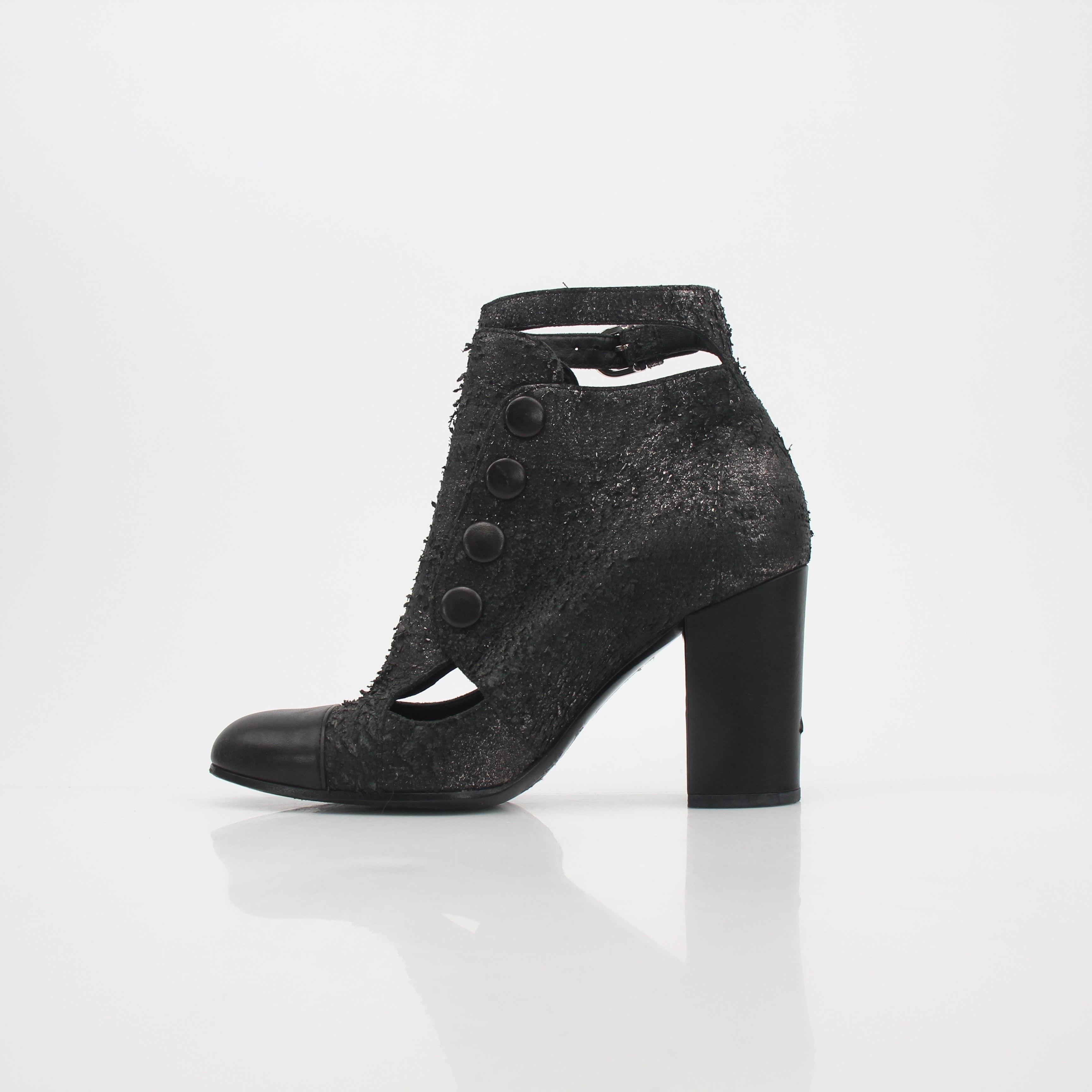 Chanel Black Distressed Cutout Ankle Boots