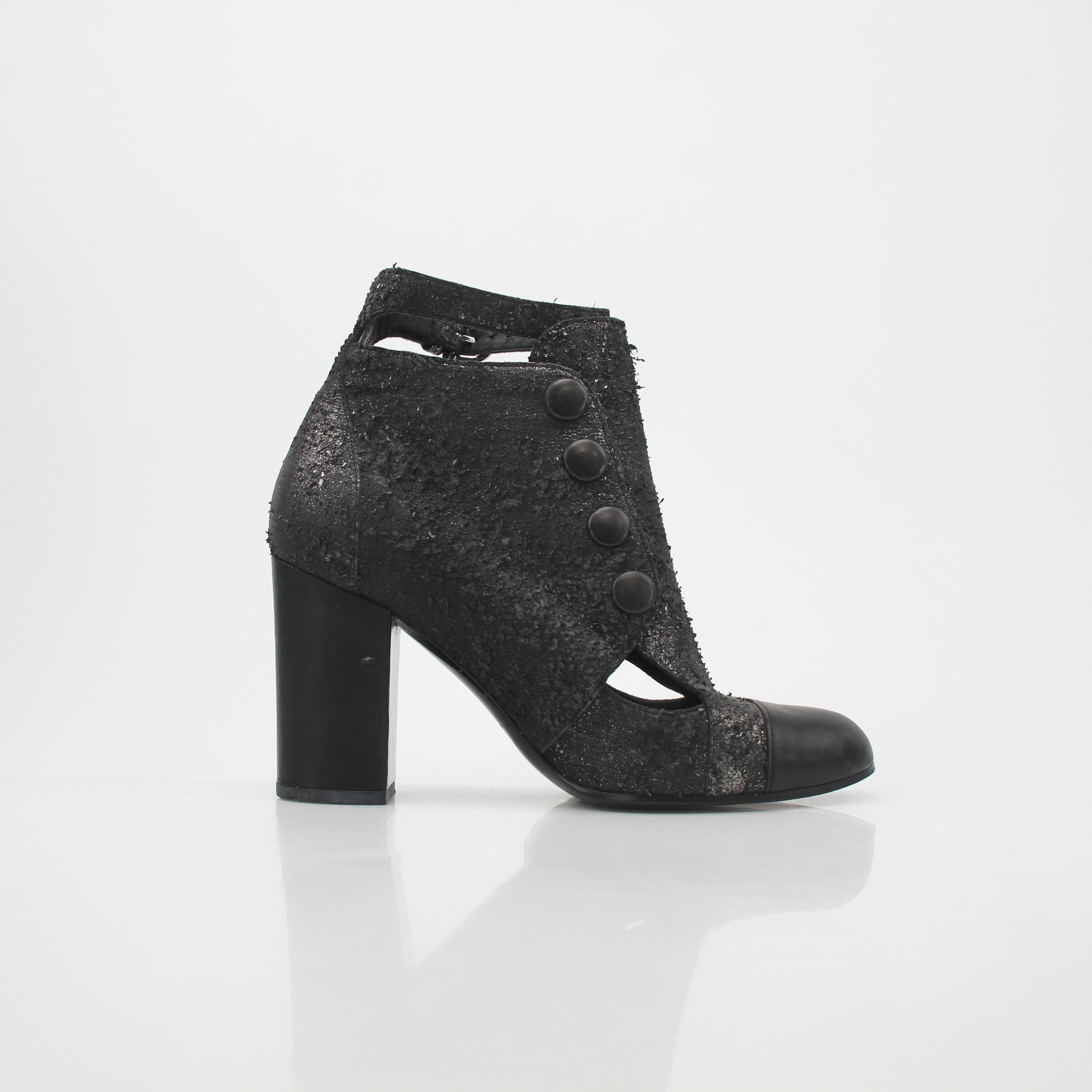 Chanel Black Distressed Cutout Ankle Boots