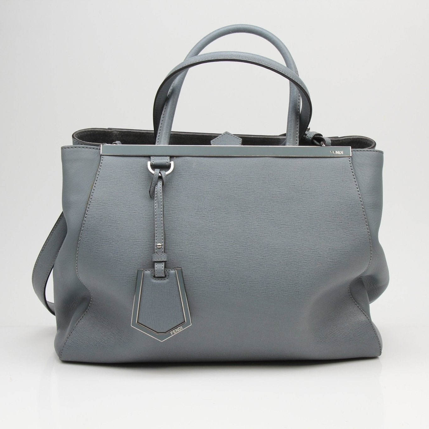 Fendi 2Jours medium textured leather tote handbag with top handles and spacious interior, stylish and elegant design.