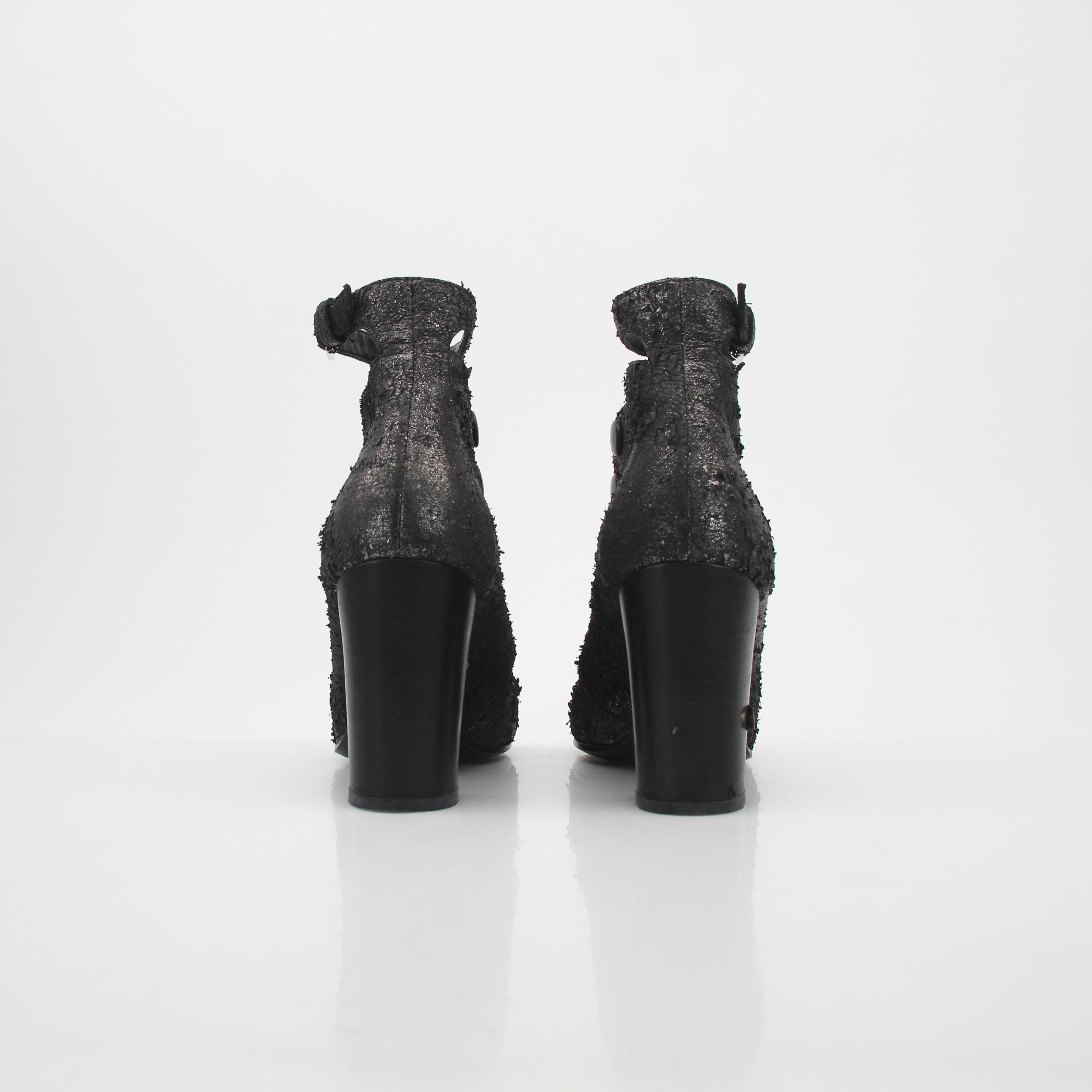 Chanel Black Distressed Cutout Ankle Boots