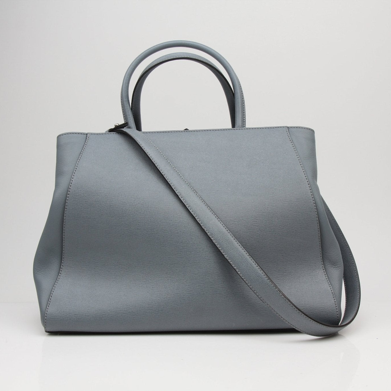 Fendi 2Jours medium textured leather tote handbag with dual handles and structured design, in a stylish and versatile shape.