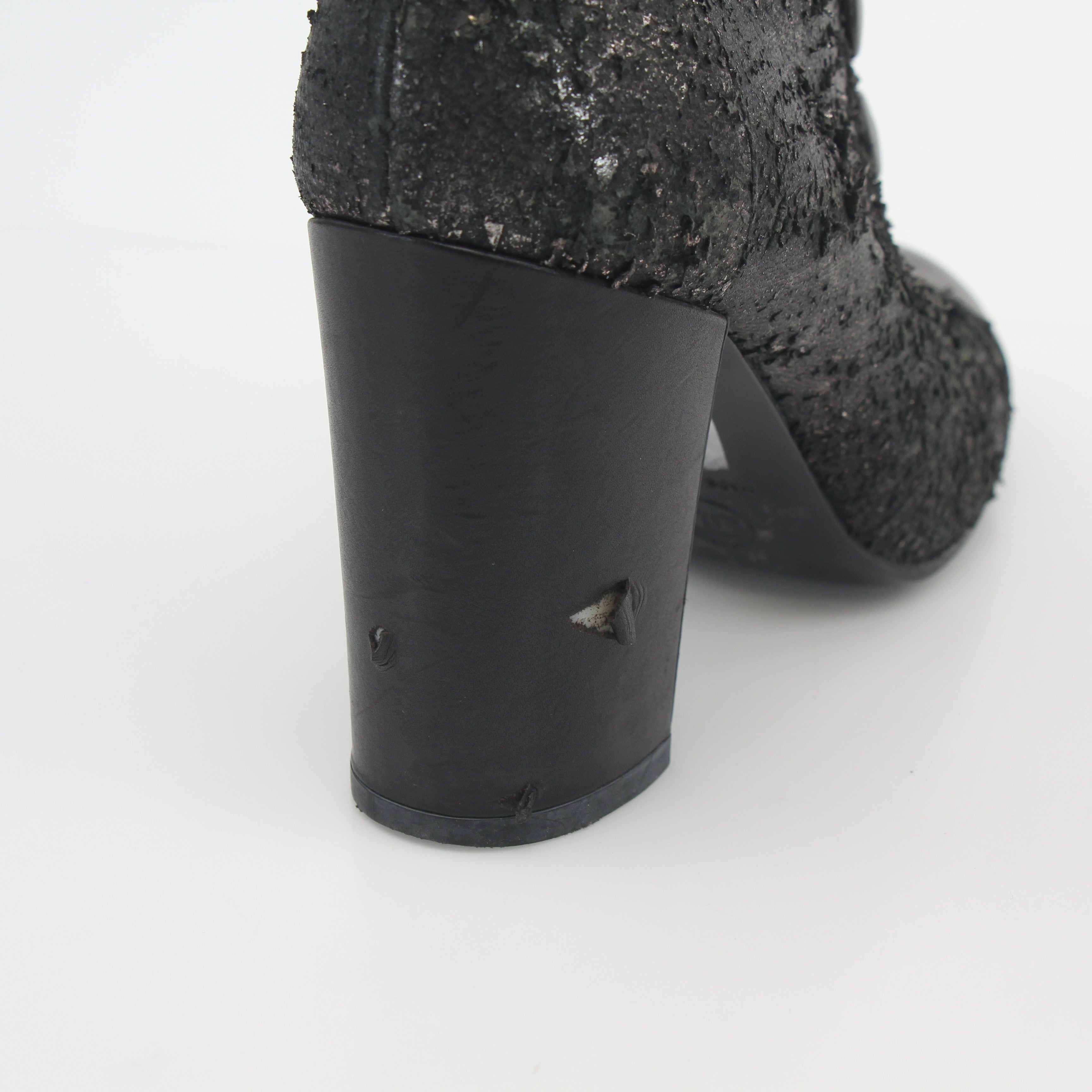 Chanel Black Distressed Cutout Ankle Boots