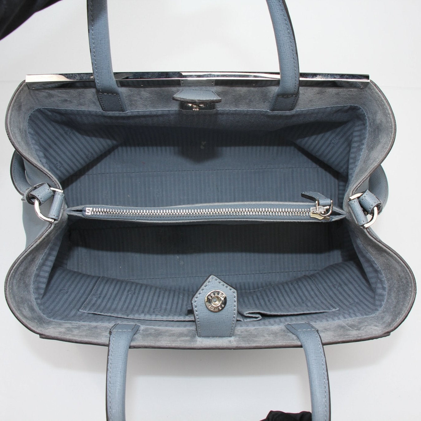 Fendi 2Jours medium textured leather tote handbag with dual top handles, featuring a structured design and subtle brand accents.