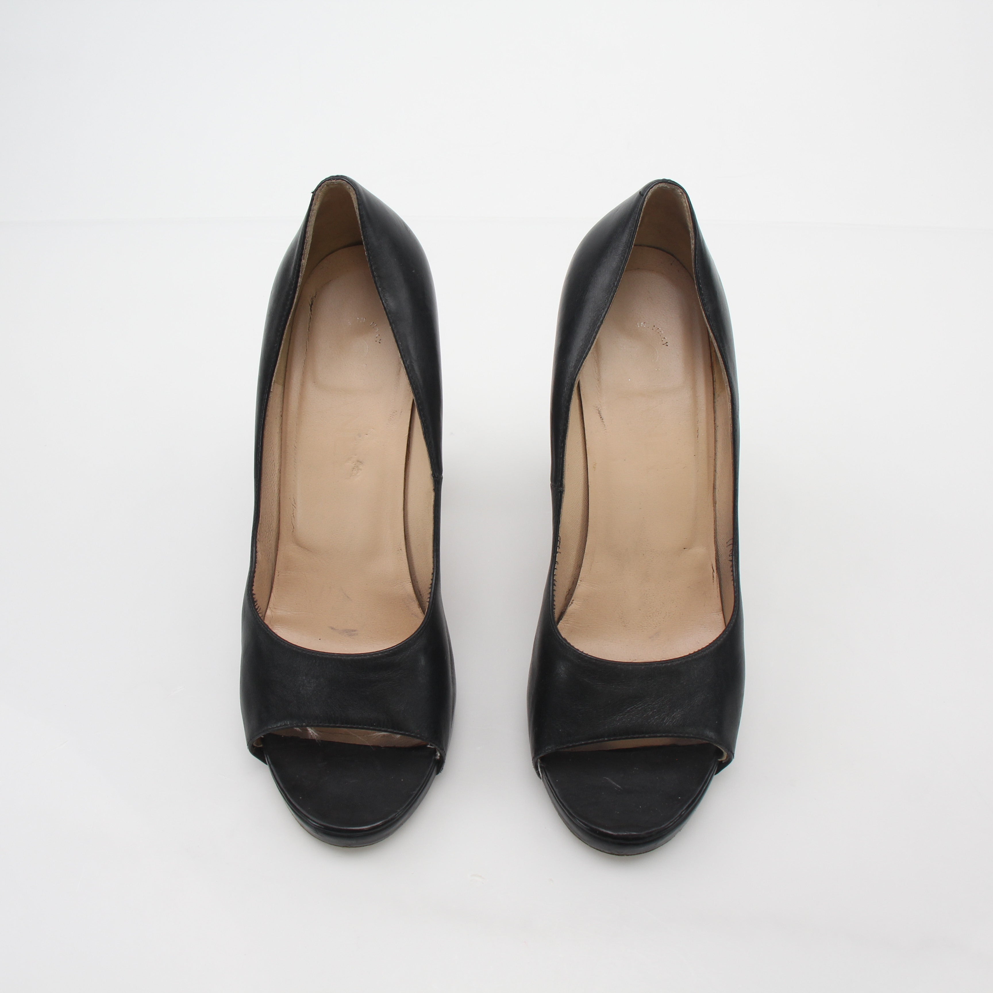 Chanel Black Leather Cork Heel Peep-Toe Pumps