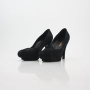 Chanel Black Suede Round-Toe Platform Pumps