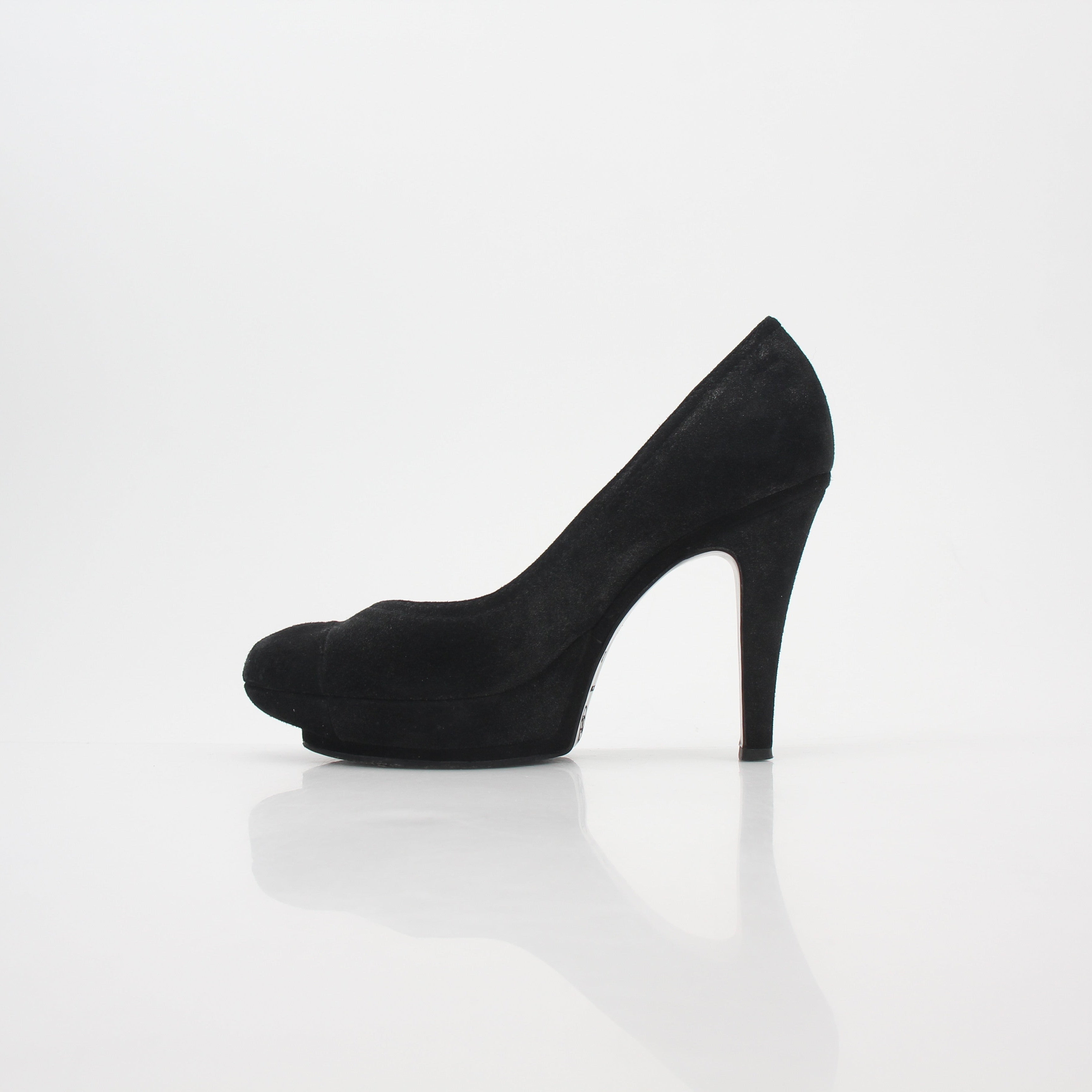 Chanel Black Suede Round-Toe Platform Pumps