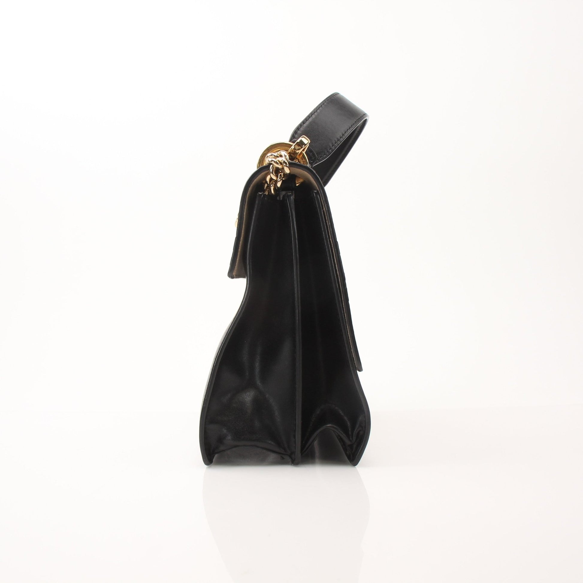 Gold & Beyond Fendi FF Kan shoulder handbag with monogram canvas, featuring leather trim and chain strap, displayed on a neutral background.