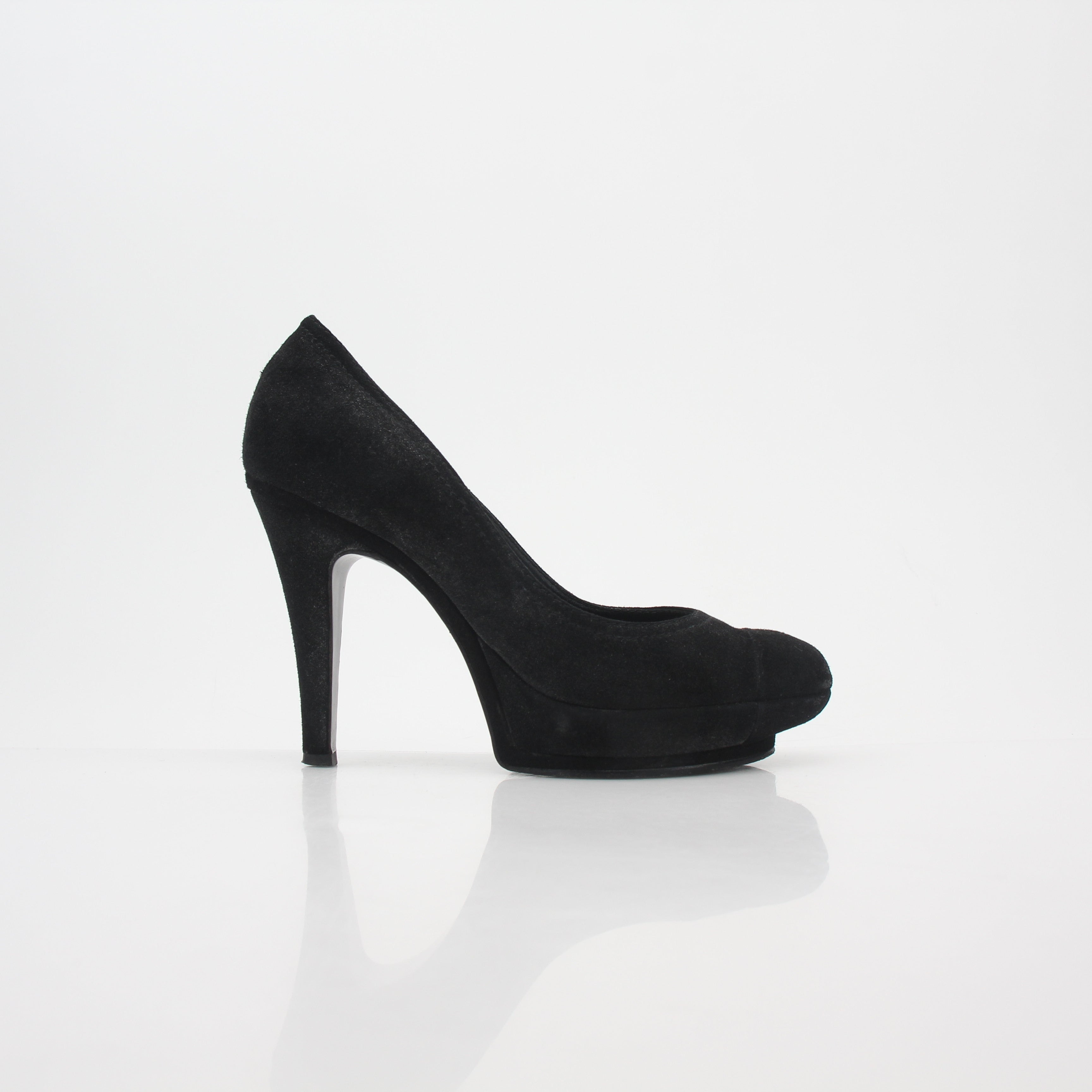 Chanel Black Suede Round-Toe Platform Pumps