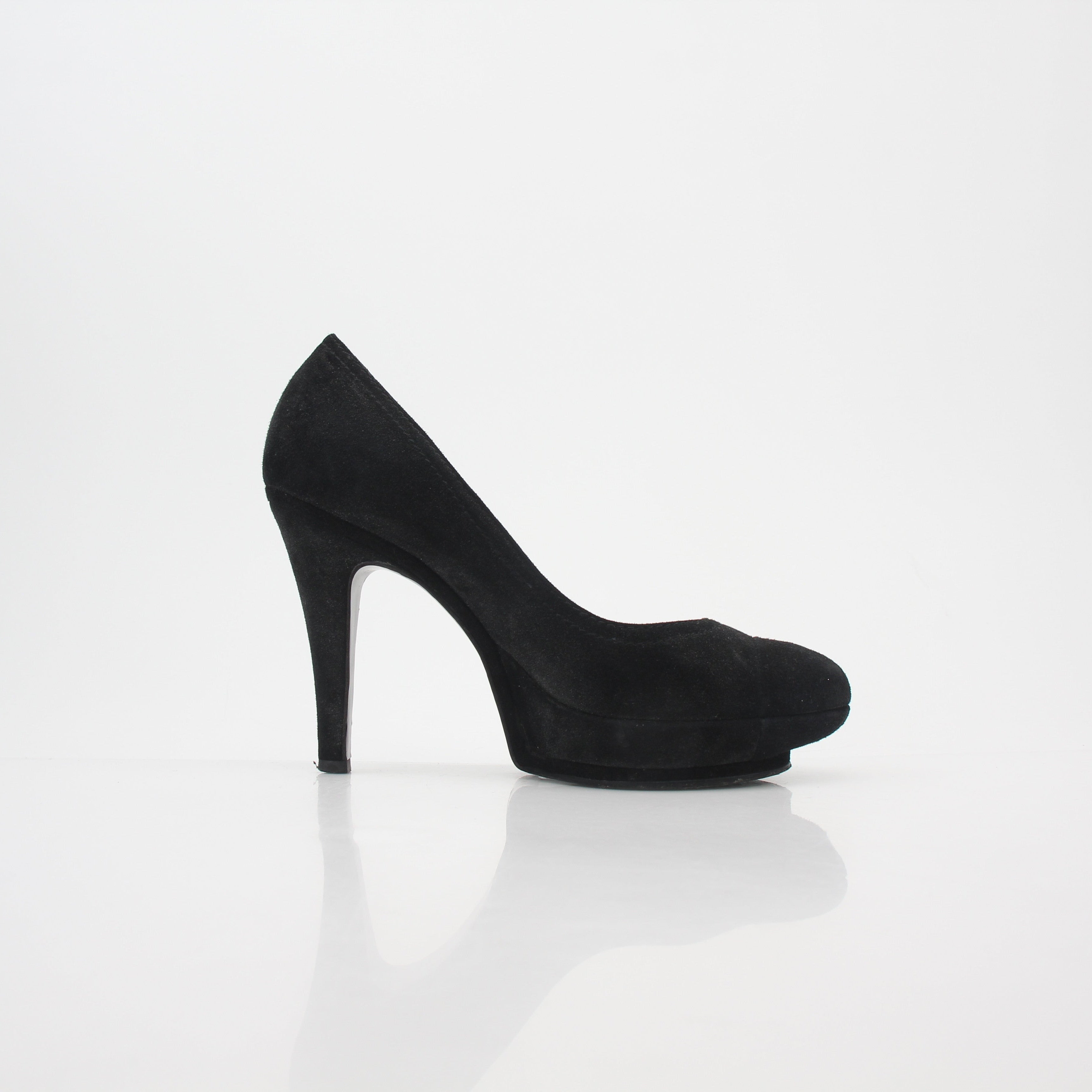 Chanel Black Suede Round-Toe Platform Pumps