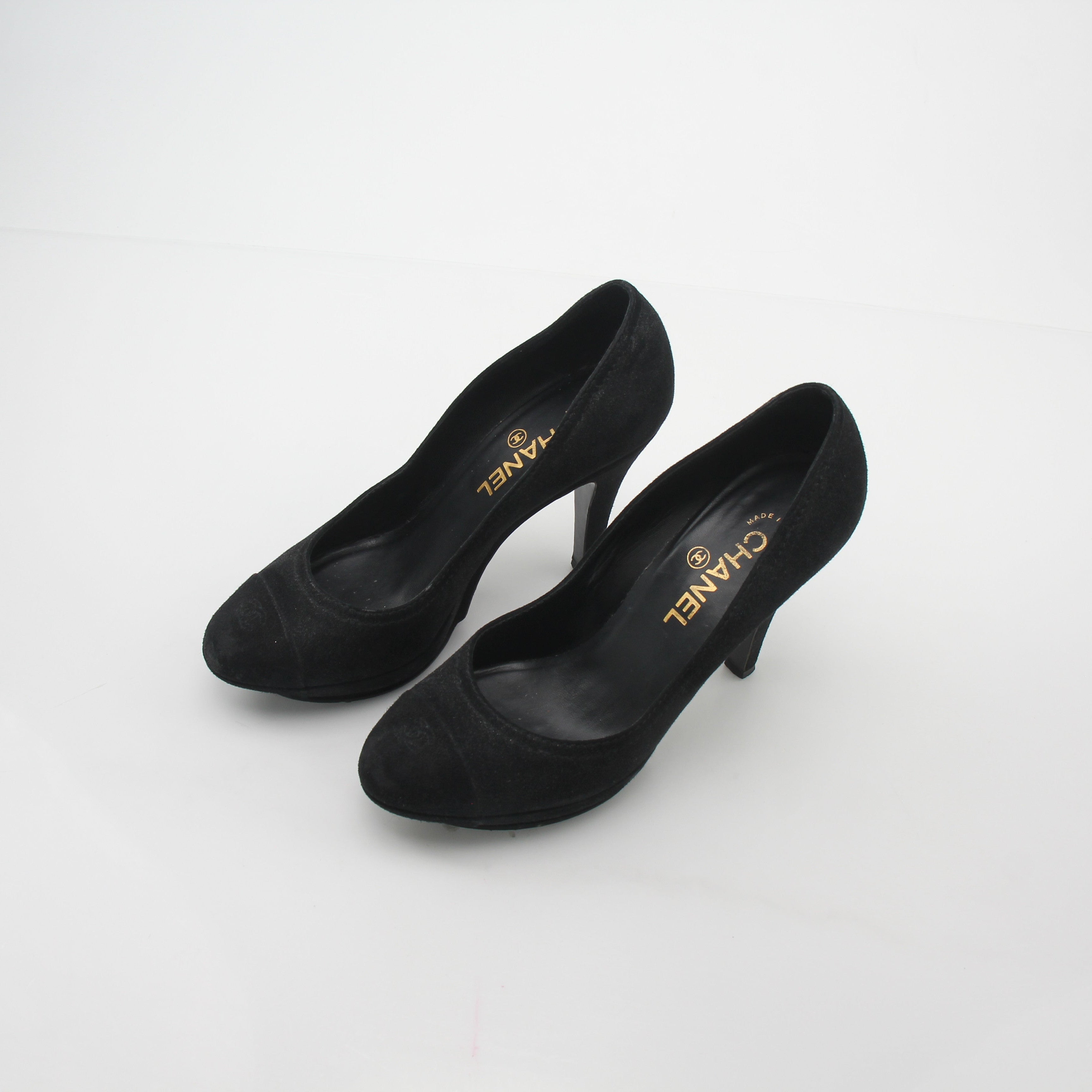 Chanel Black Suede Round-Toe Platform Pumps